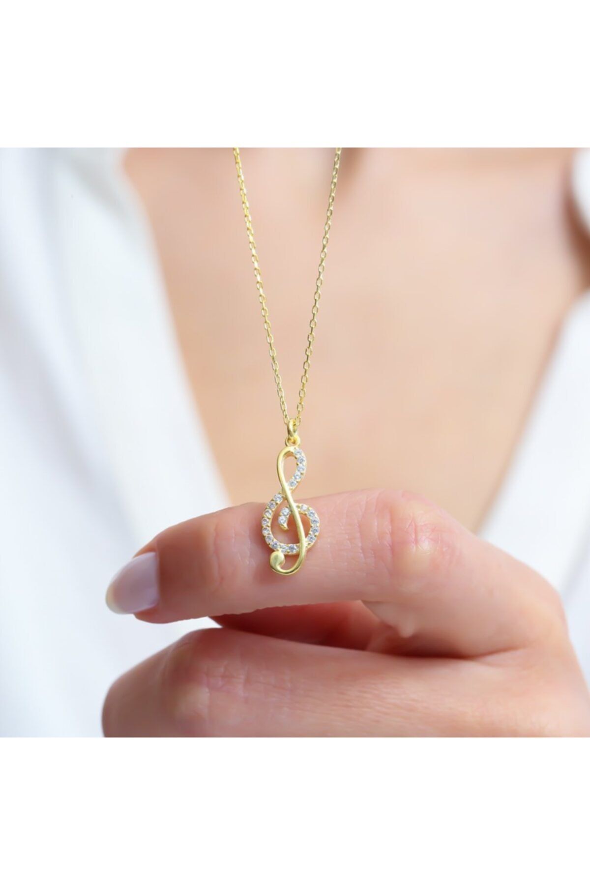 Mia Vento Kadın Gold Renk Işıltılı Sol Anahtarı Gümüş Kolye