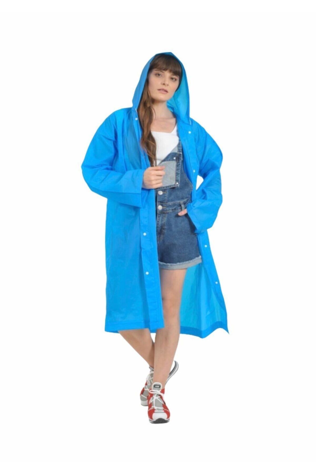 pekial Nasya Unisex Mavi Renk Kapüşonlu Ve Çıtçıtlı Eva Yağmurluk