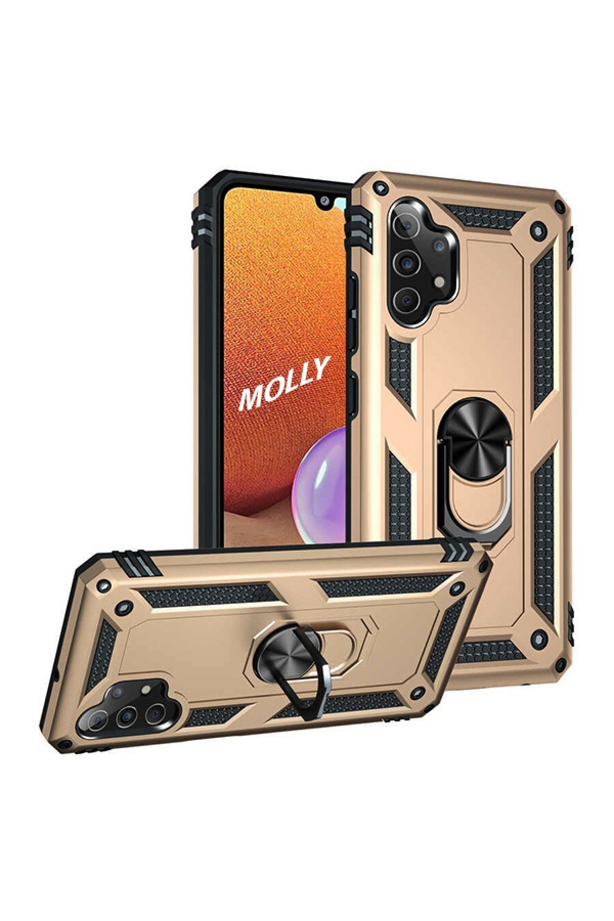 Molly Galaxy A32 4g Uyumlu Gold Megatron Yüzüklü Silikon Pc Kılıf