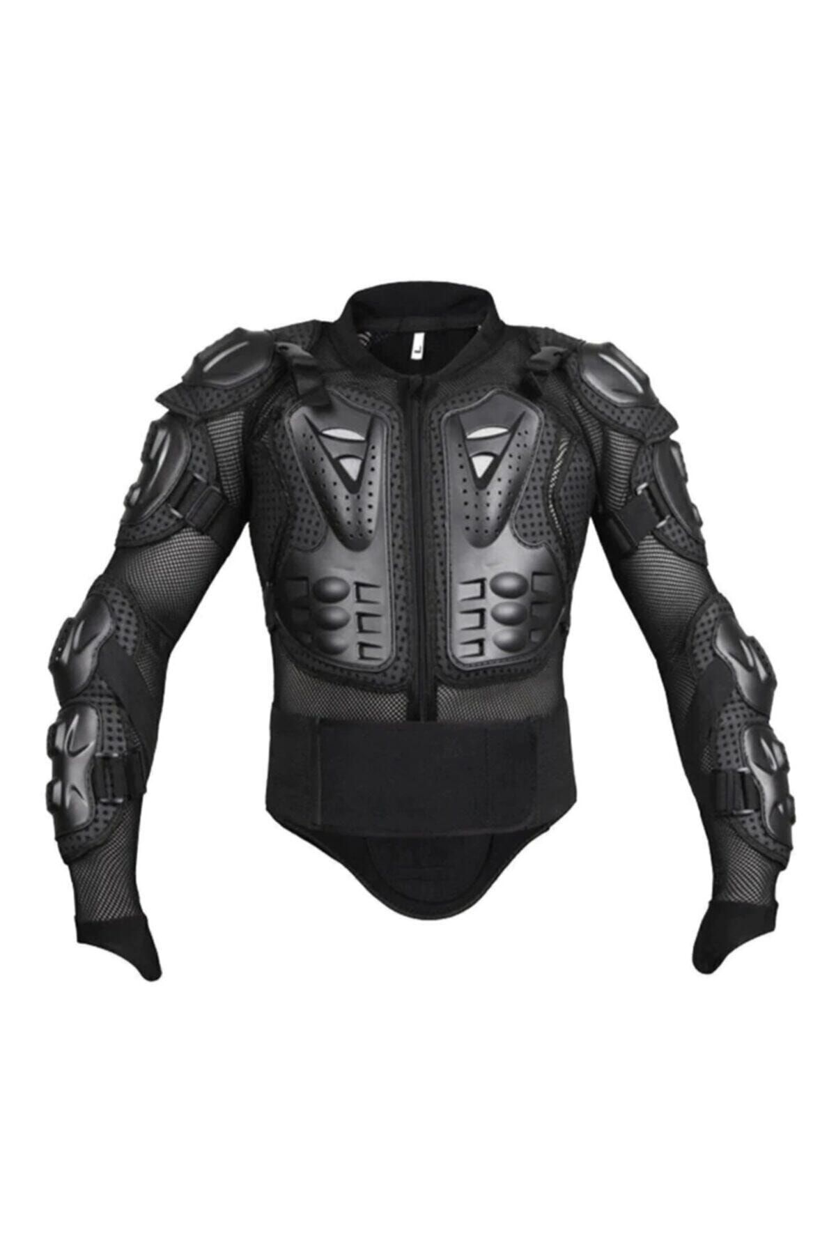 AnkaShop Siyah Body Armor Fileli Yazlık Full Koruma Omuz Sırt Dirsek Göğüs Karın Koruma Cross Motorcu Montu