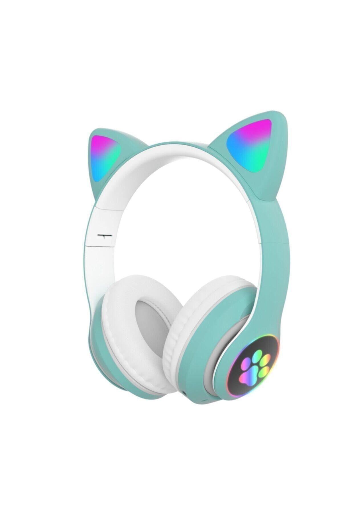 Polygold Kedi Kulak Led Işıklı Kablosuz Bluetooth Mikronlu Hafıza Kartı Girişli Kulaklık