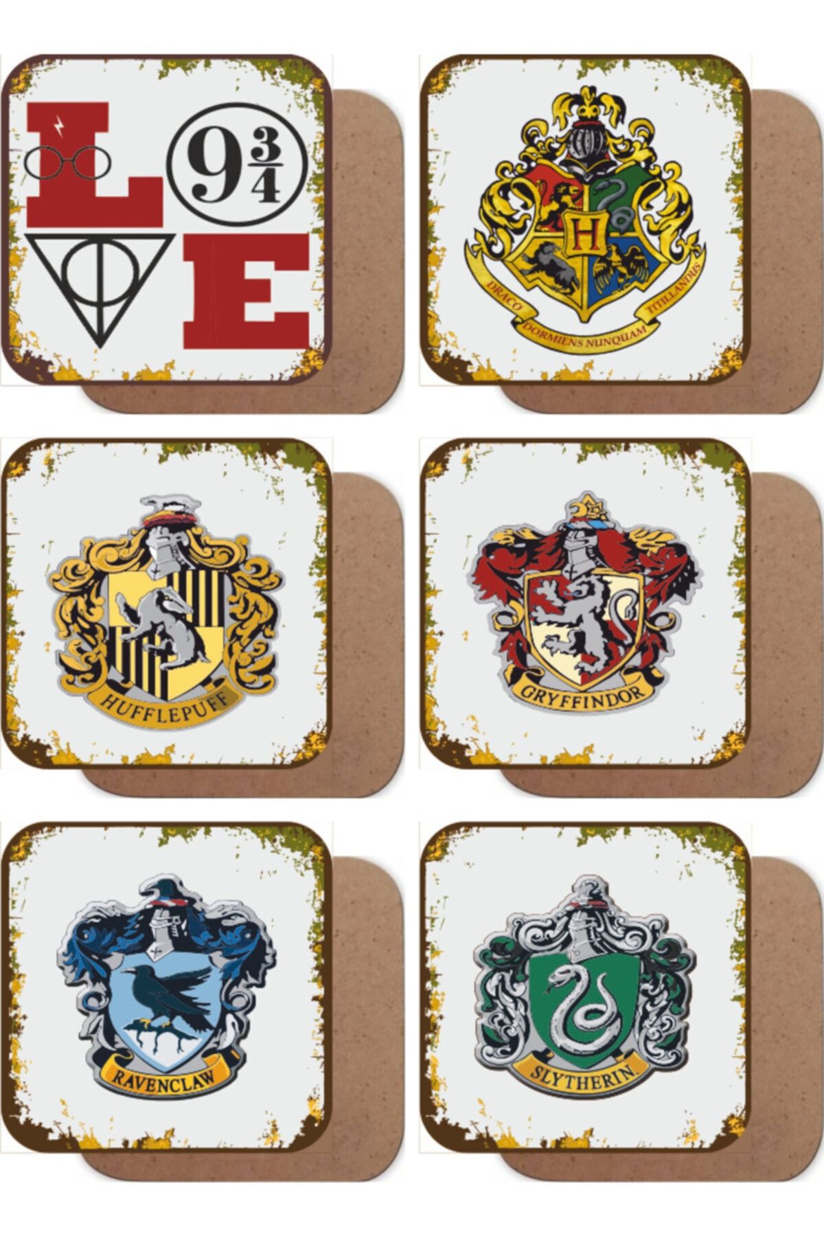 Hayat Poster Harry Potter Hogwarts Ve Diğer Takımlar 6lı Ahşap Bardak Altlığı Seti