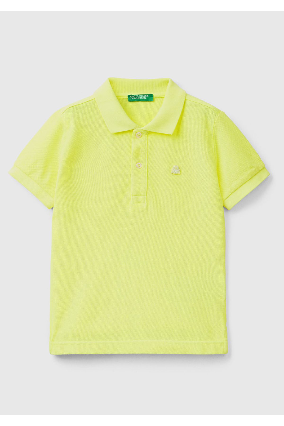 United Colors of Benetton Erkek Çocuk Fosforlu Sarı Logolu Neon Pike Polo T-Shirt