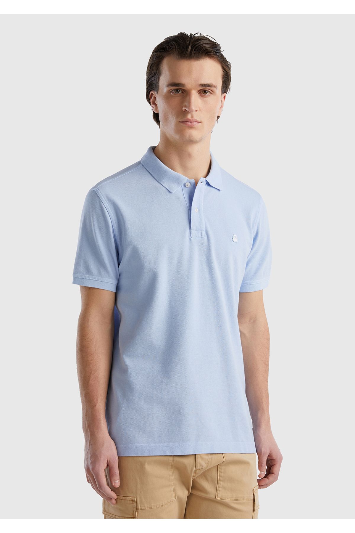 United Colors of Benetton Erkek Açık Mavi Regular Fit Kısa Kollu Polo Tshirt