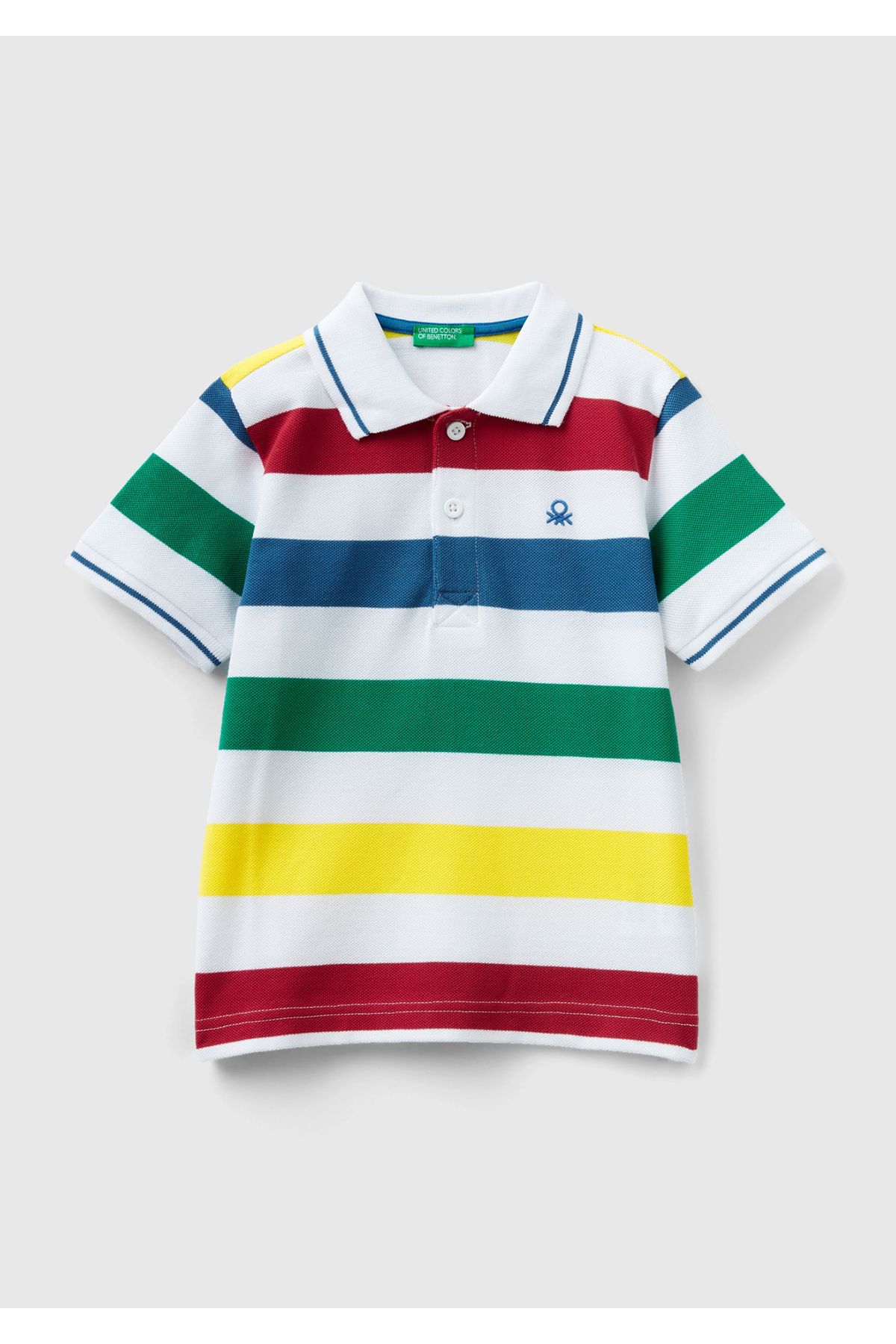 United Colors of Benetton Erkek Çocuk Renkli Mix Logo İşlemeli Çizgili Pike Polo T-Shirt
