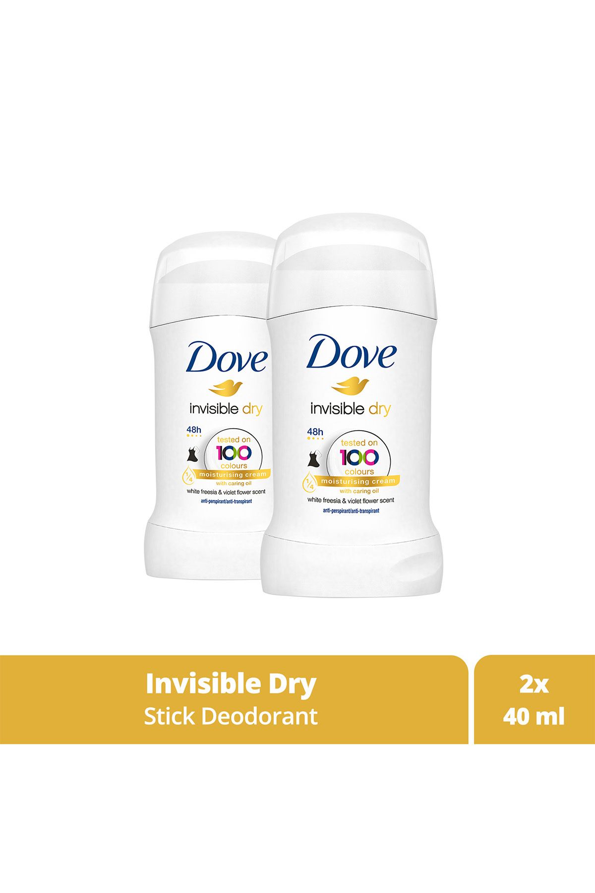 Dove Kadın Stick Deodorant Invisible Dry 1/4 Nemlendirici Krem Etkili 40 ml X2