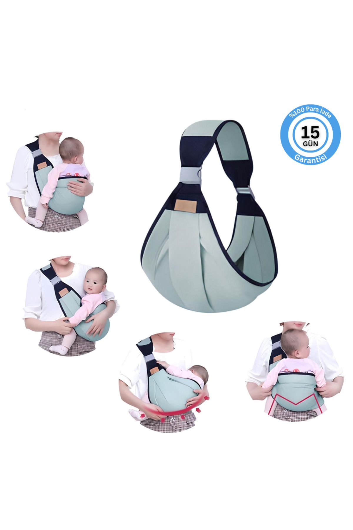 Huggy Mommy Su Yeşili Ergonomik Bebek Taşıma Çantası Bebek Taşıyıcı Sling Puset Ana Kucağı Kanguru Hafif Pratik