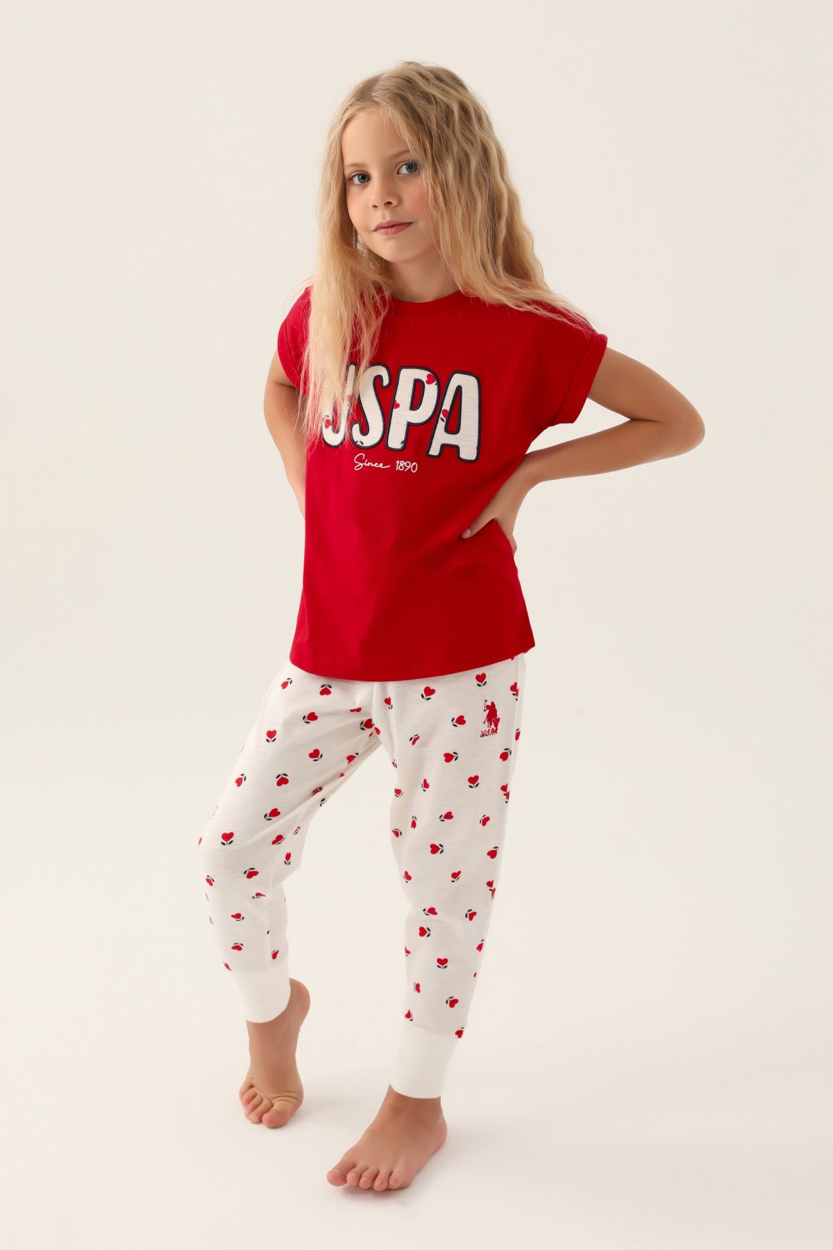 U.S. Polo Assn. U.S. Polo Assn. Baskılı Kırmızı Kız Çocuk Pijama Takımı
