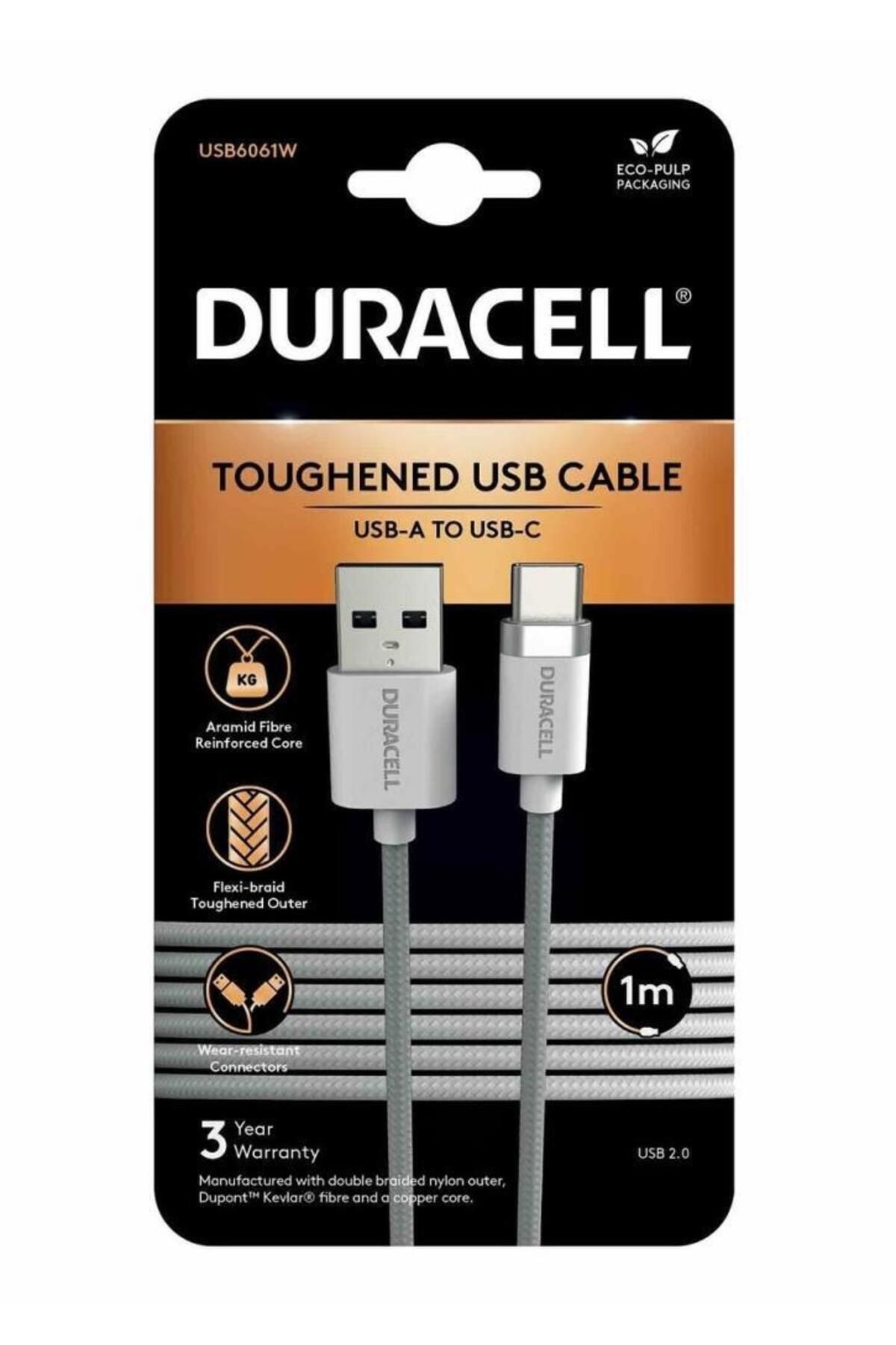 Duracell 1m USB-A to USB-C  Uyumlu  Örgülü Şarj Kablosu - Beyaz