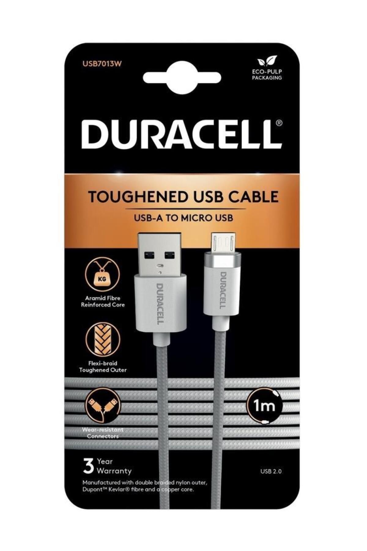 Duracell 1m USB-A to Micro USB Örgülü Şarj Kablosu - Beyaz