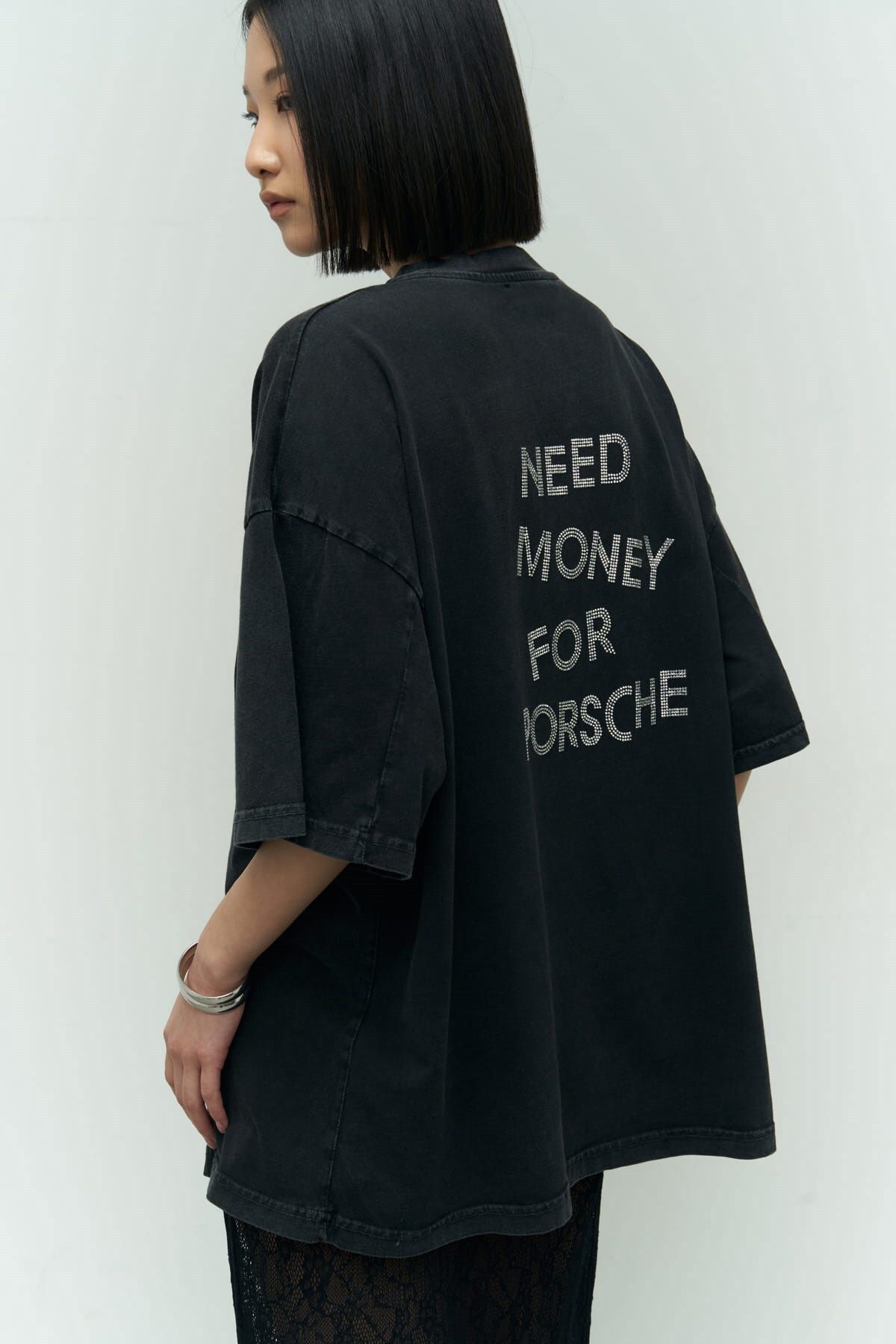 MAİ COLLECTİON Adrina Yıkamalı Siyah Oversize T-Shirt