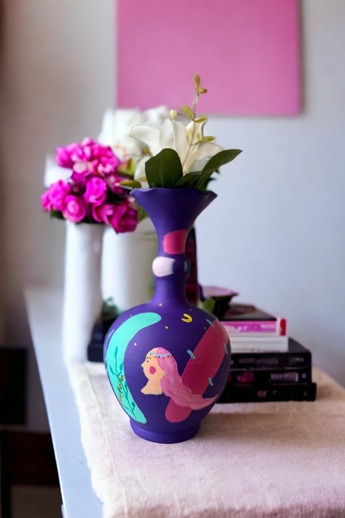 ARİENEL Arienel Kızları Dekoratif Seramik Vazo El Yapımı Mor