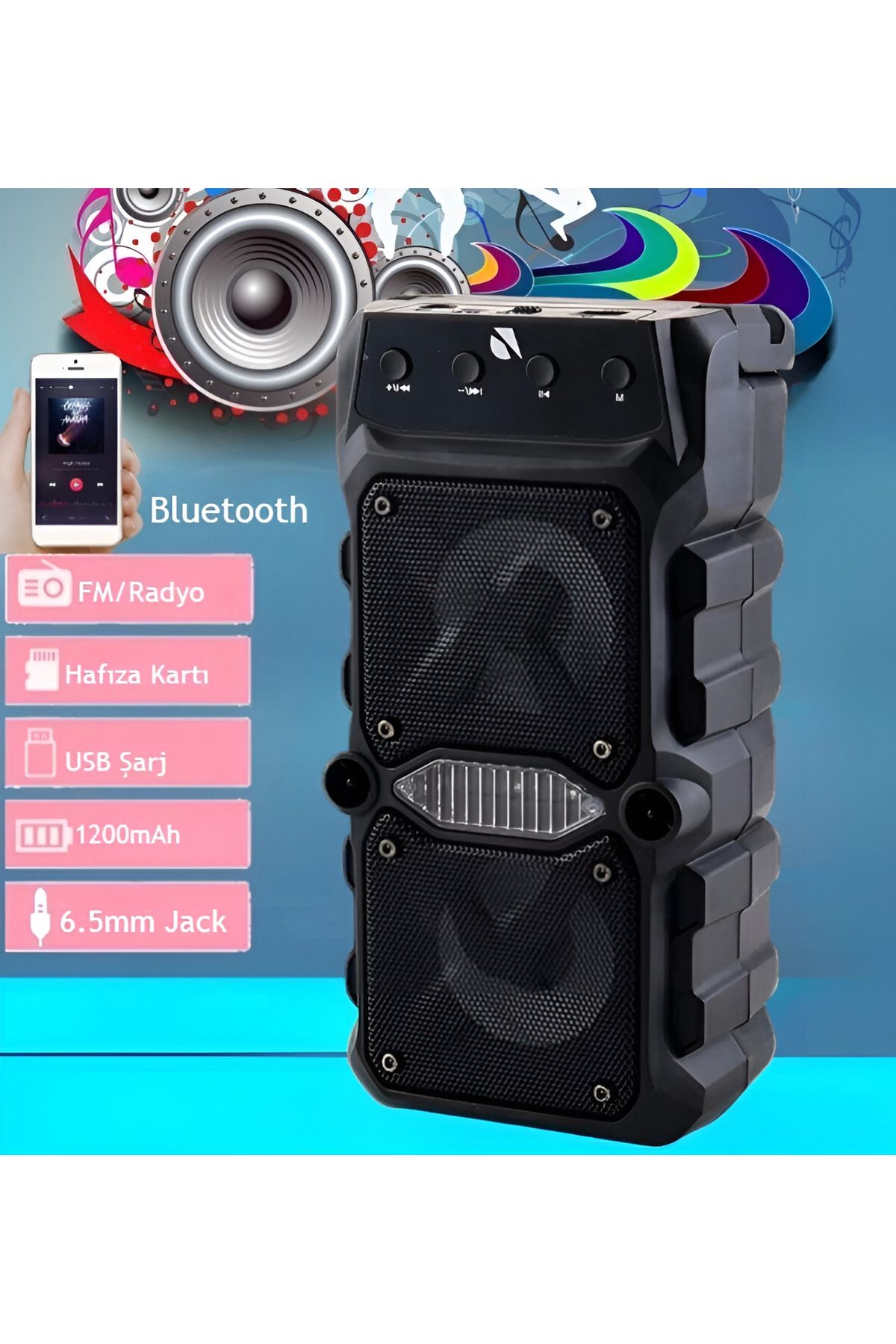 nevaport Bluetooth Hoparlör Parti Hoparlörü Kablosuz Speaker Ledli Ses Bombası Radyo Usb Sd Kart Girişli