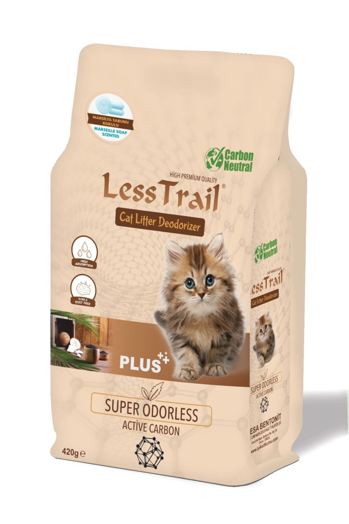 Less Trail KEDİ KUMU KOKU GİDERİCİ ACTİVE KARBON 420Gr +SABUN KOKULU