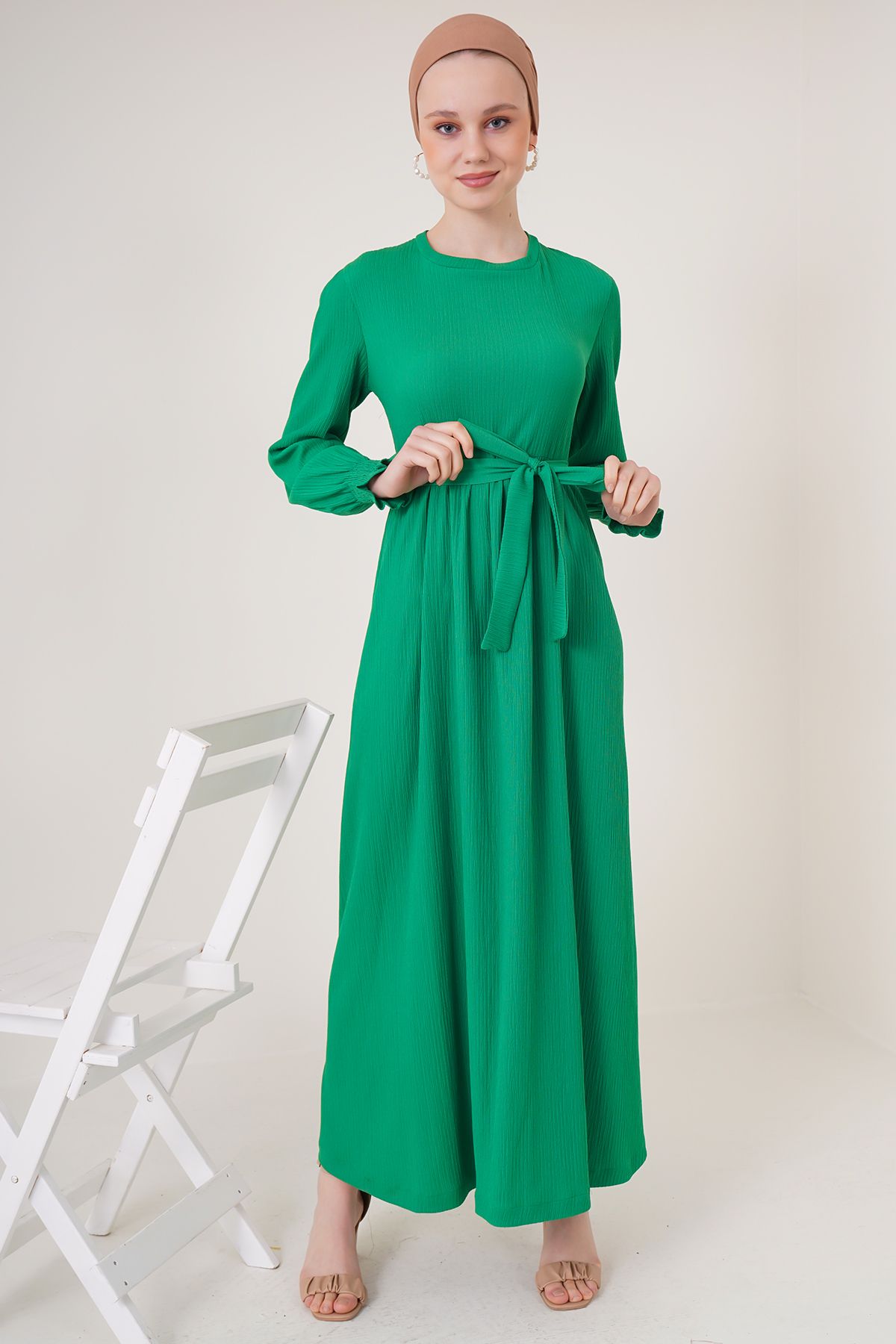 Bigdart 1525 Örme Tesettür Elbise - Yeşil