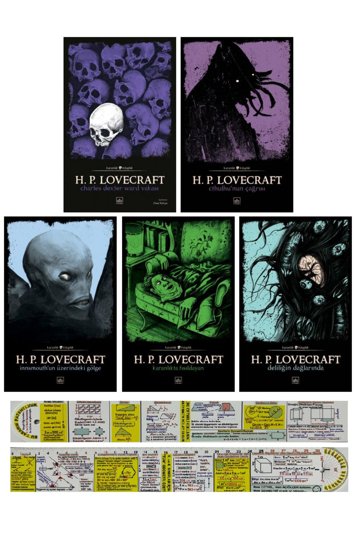 İthaki Yayınları H. P. Lovecraft 5 Kitap Set Karanlık Kitaplık + Matematik Öğreten Ayraç
