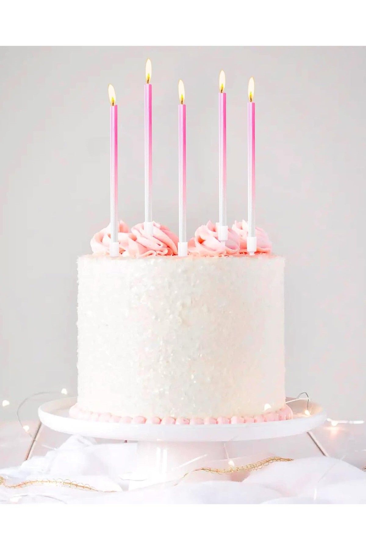 Genel Markalar Doğum Günü Mumları, Doğum Günü Partisi Pasta  Süslemeleri için Pembe Beyaz Pasta Mumları