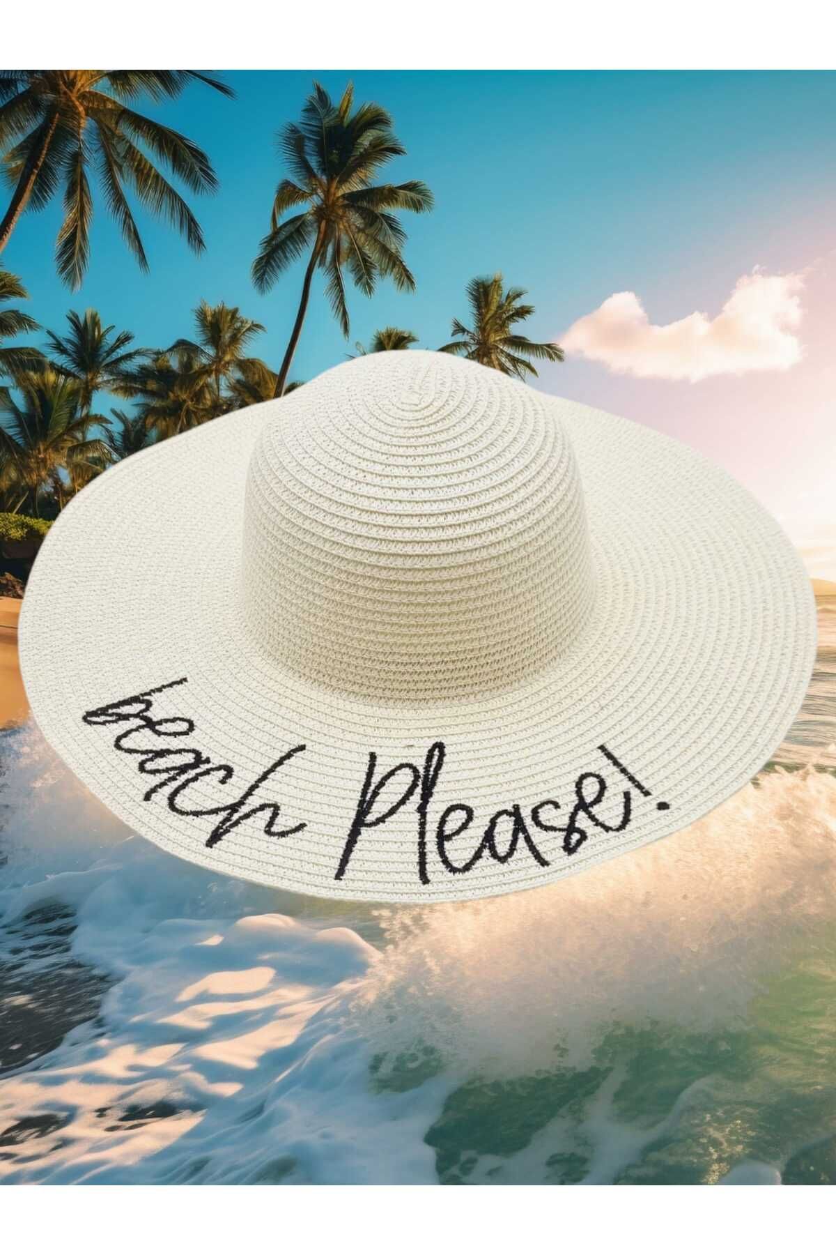 Trenderrs Kadın Beach Please Nakış İşlemeli Hasır Şapka