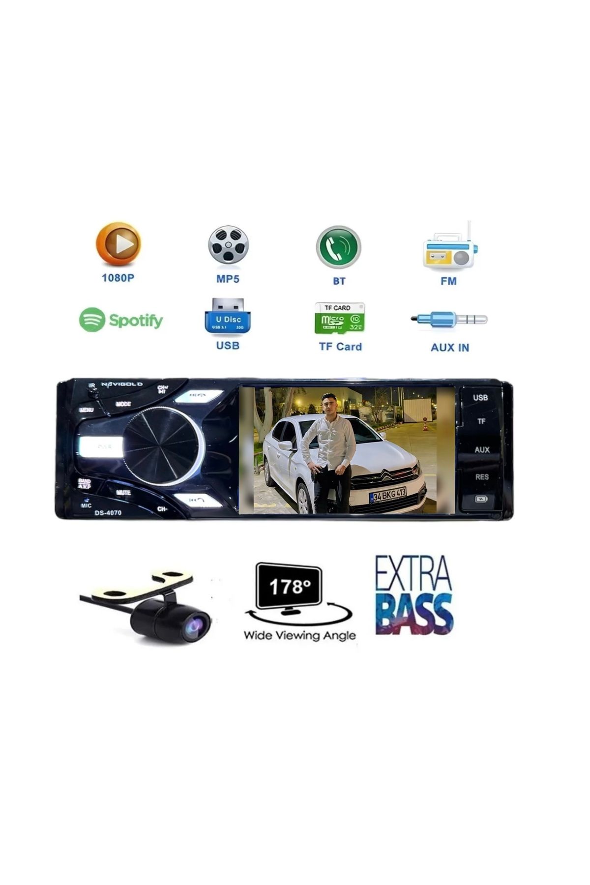 Navigold Ds-4070 Araba Görüntülü Oto Teyp 4'' Ekranlı Bluetooth-çift Usb-sdkart Rgb Tuş Rengi Mp3-mp4 Kamera