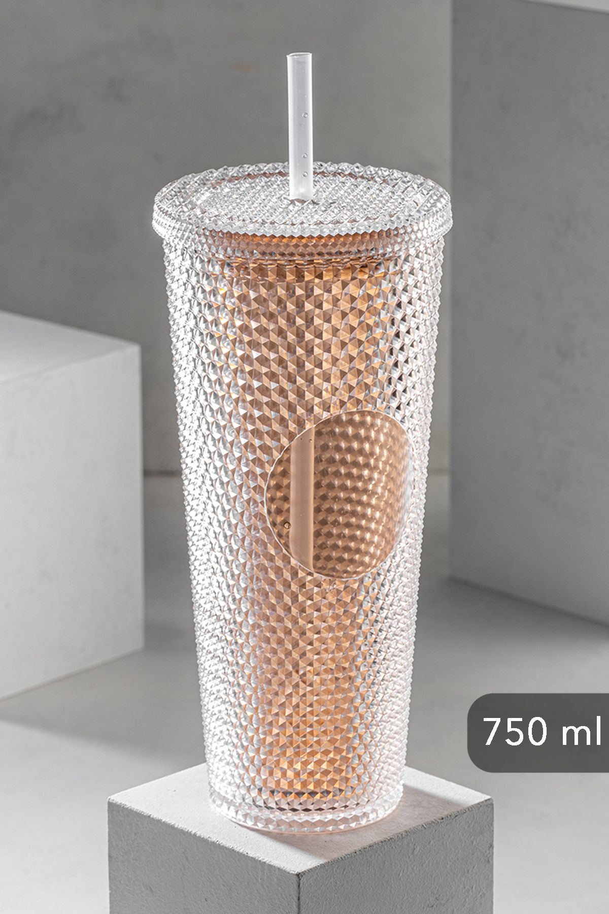 Meleni Home Kristal Desen Pipetli Soğuk İçecek Bardağı,Seyahat Kupası,Kahve Bardağı-Beyaz Işıltılı Kahverengi