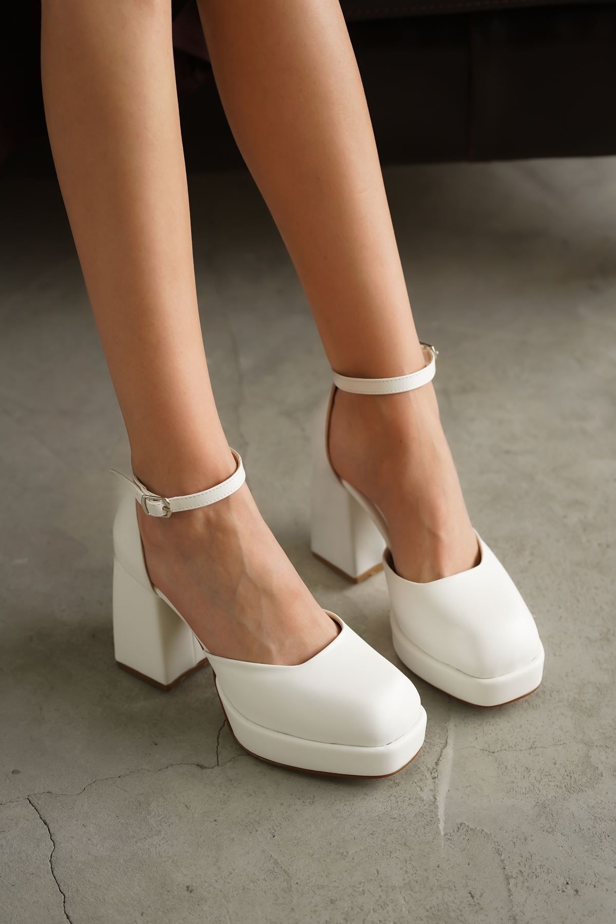 MODAADAM Kadın Gander Platformlu Topuklu Ayakkabı - Beyaz