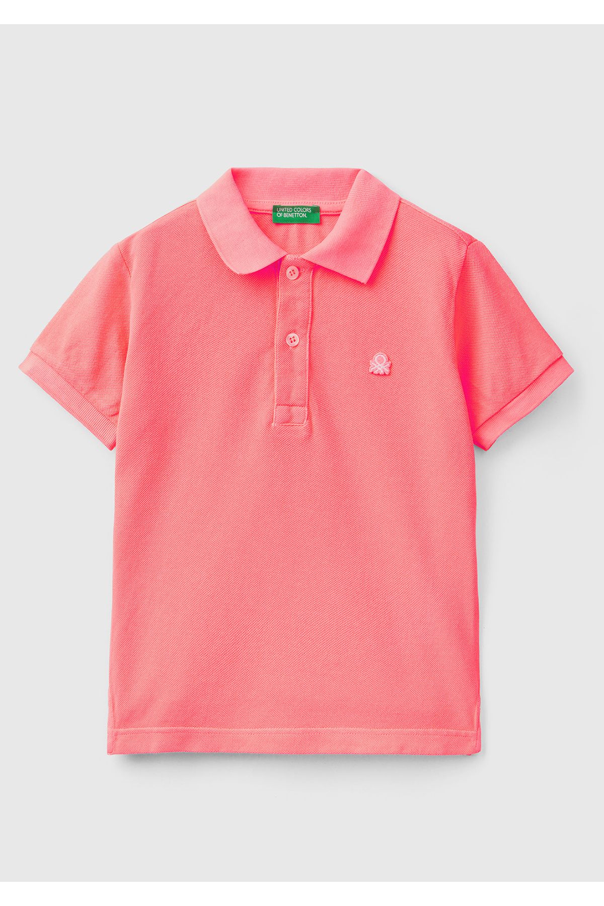 United Colors of Benetton Erkek Çocuk Pembe Logolu Neon Pike Polo T-Shirt