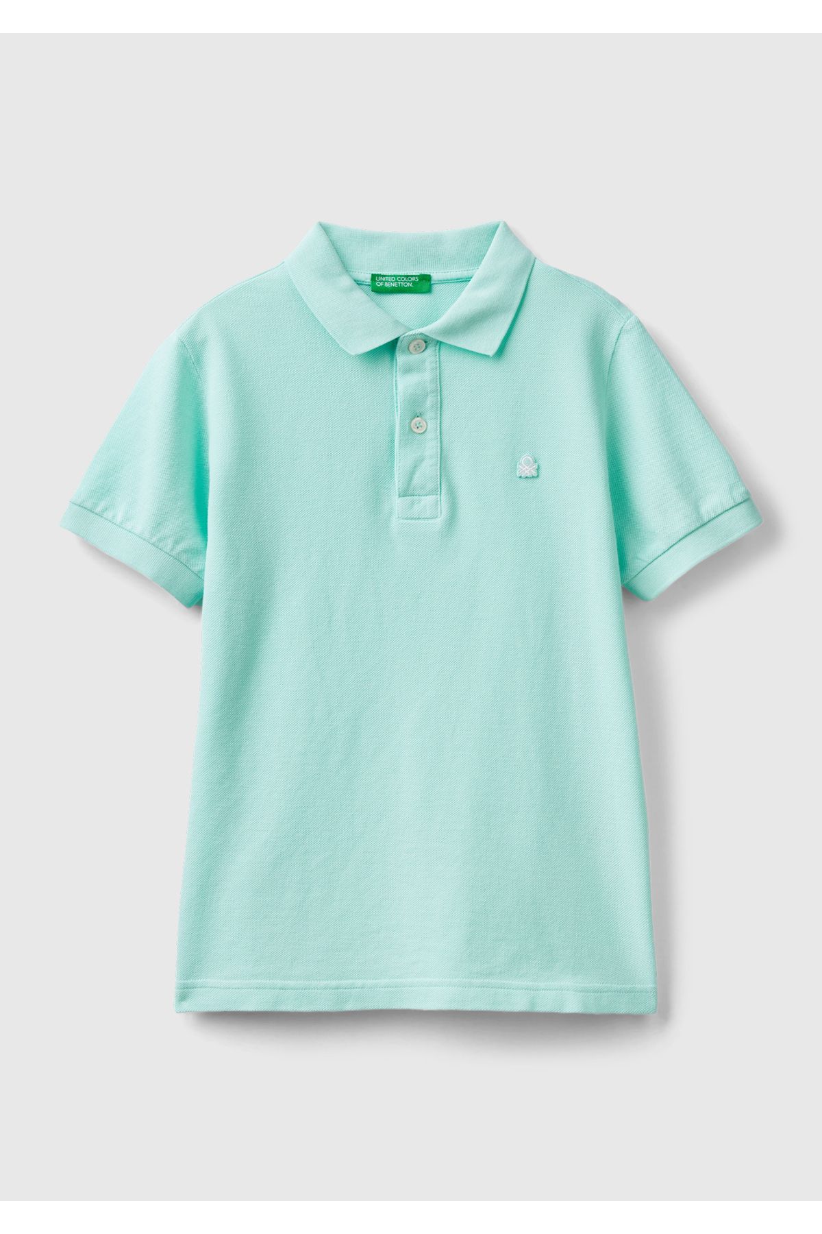 United Colors of Benetton Erkek Çocuk Su Yeşili Logolu Pike Polo T-Shirt
