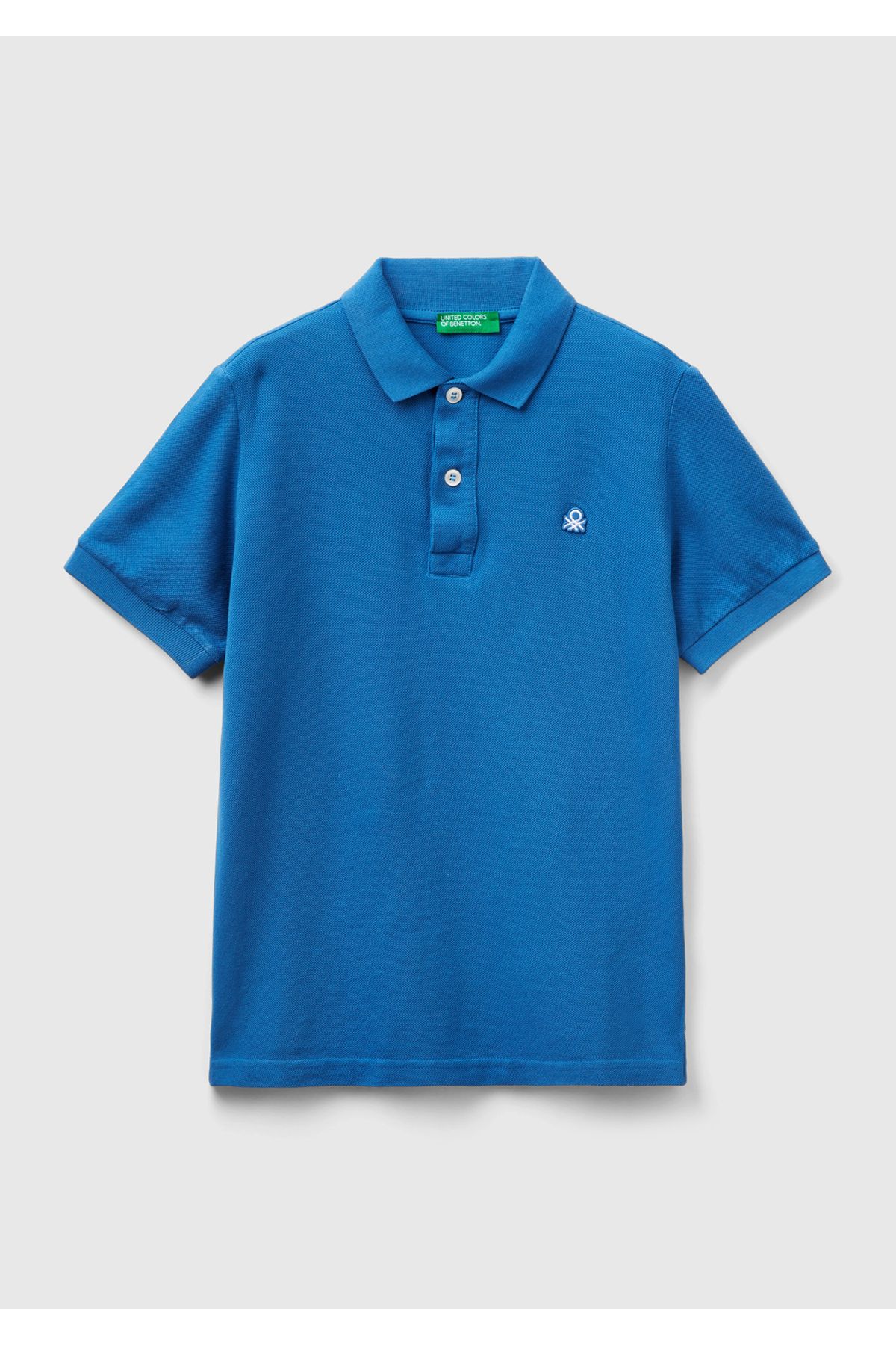 United Colors of Benetton Erkek Çocuk Saks Mavi Logolu Pike Polo T-Shirt