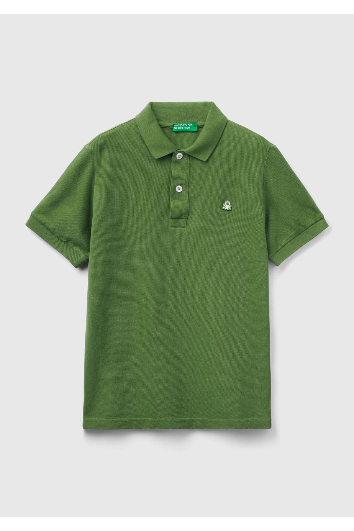 United Colors of Benetton Erkek Çocuk Haki Logolu Pike Polo T-Shirt