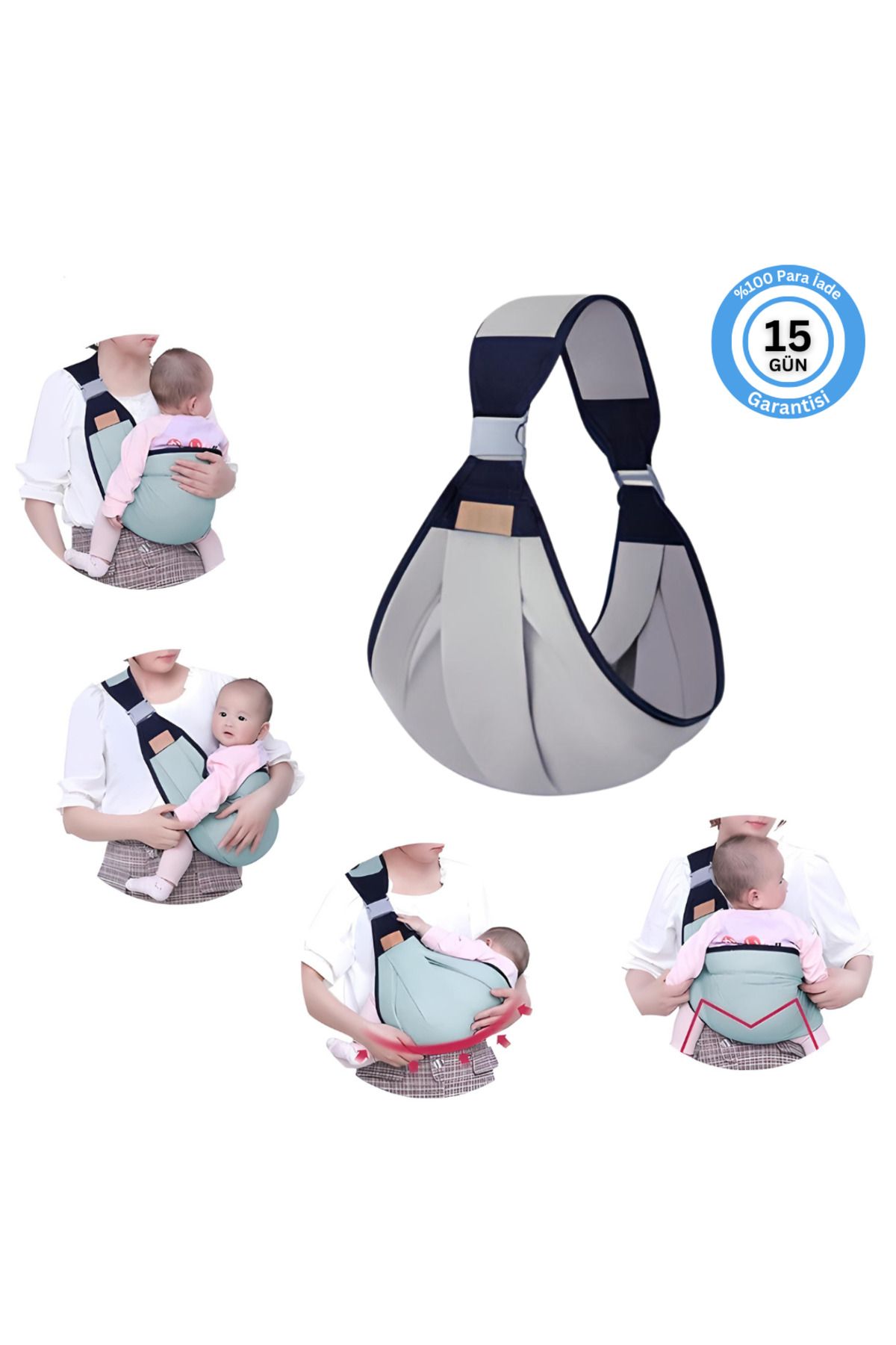 Huggy Mommy Taş Gri Ergonomik Bebek Taşıma Çantası Bebek Taşıyıcı Sling Puset Ana Kucağı Kanguru Hafif Pratik