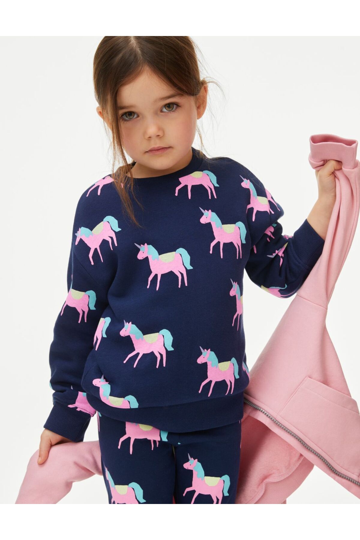Marks & Spencer Unicorn Desenli Yuvarlak Yaka Sweatshirt (2-8 Yaş)