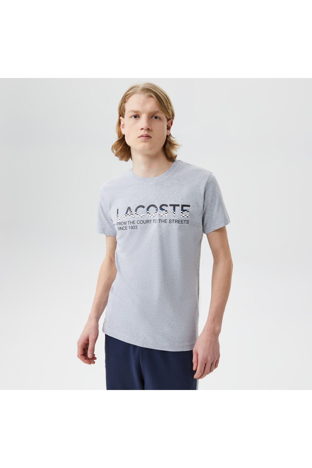 Lacoste Erkek Regular Fit Bisiklet Yaka Baskılı Gri T-shirt