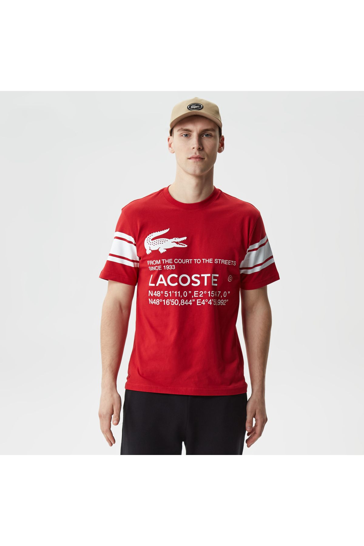 Lacoste Active Erkek Relaxed Fit Bisiklet Yaka Baskılı Kırmızı T-Shirt