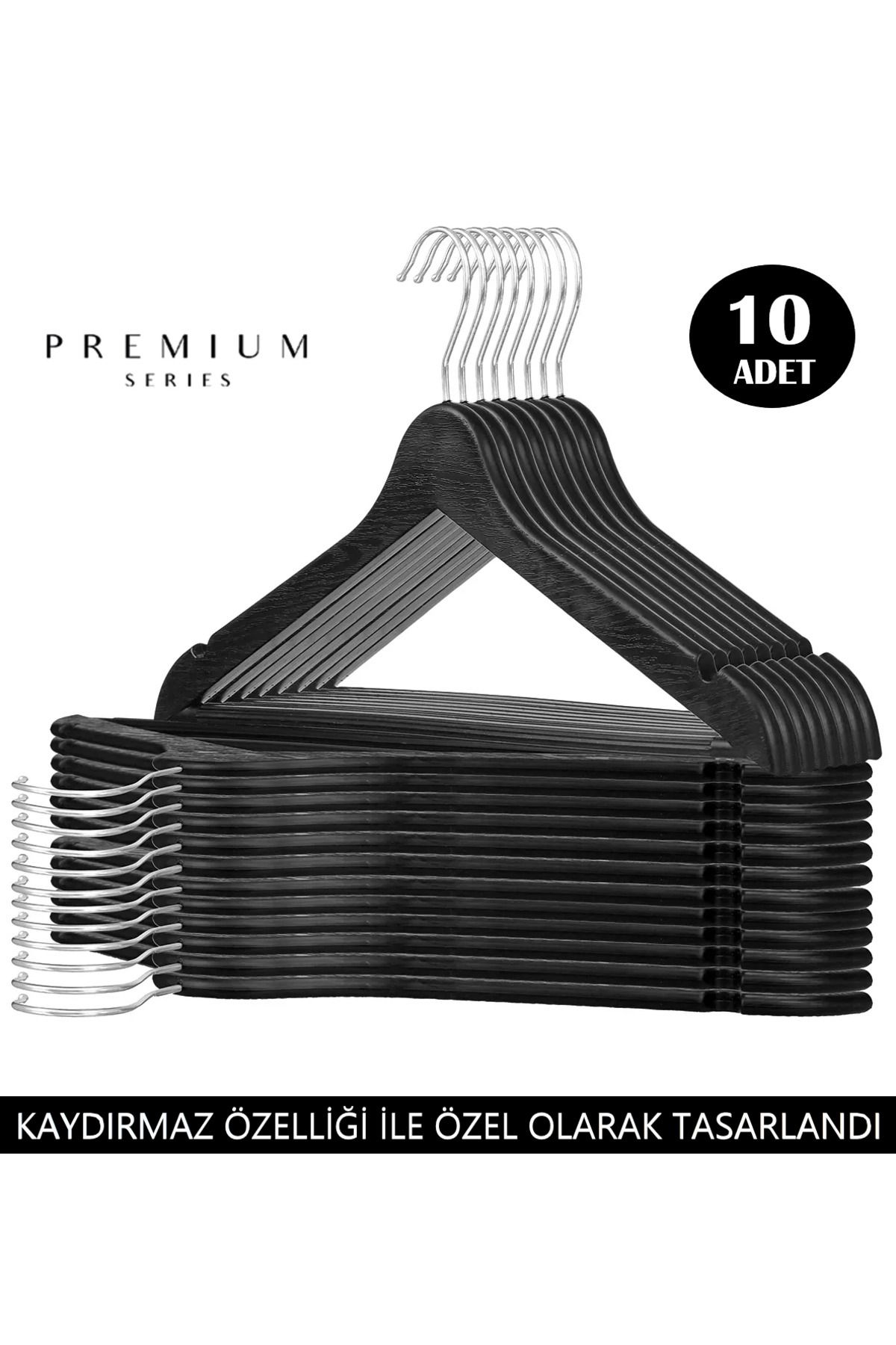 Canowe Ahşap Görünümlü Plastik Siyah Kıyafet Elbise Askısı Askılığı Gömlek Askısı Pantolon Askısı 10'lu