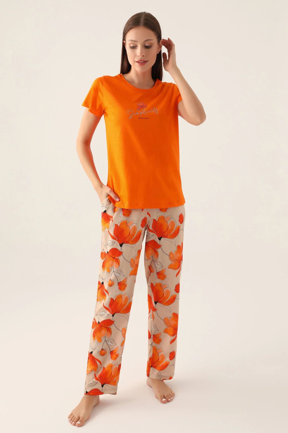 Pierre Cardin Yeni Sezon Pamuklu Kısa Kollu Kadın Pijama Takımı V96