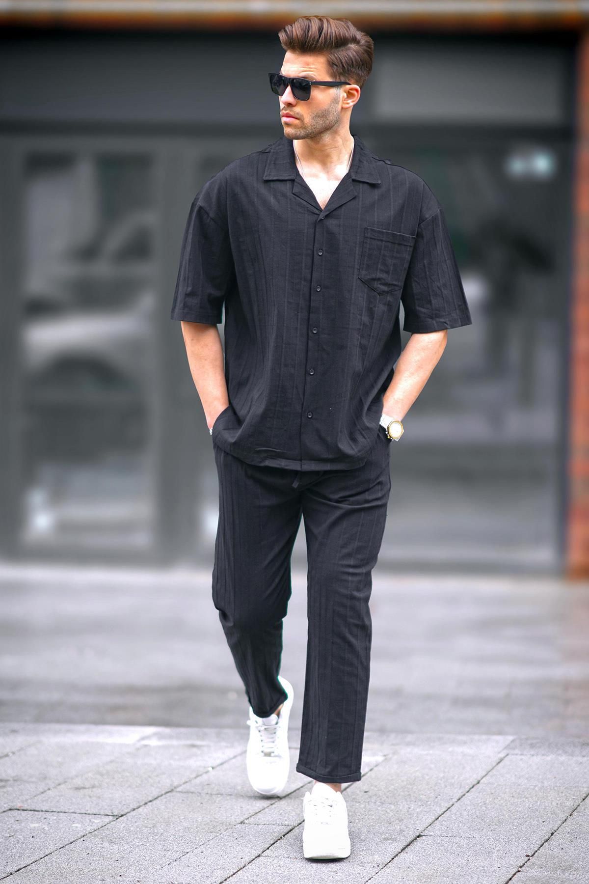 Madmext Erkek Siyah Gömlek-Pantolon Takımı 5936