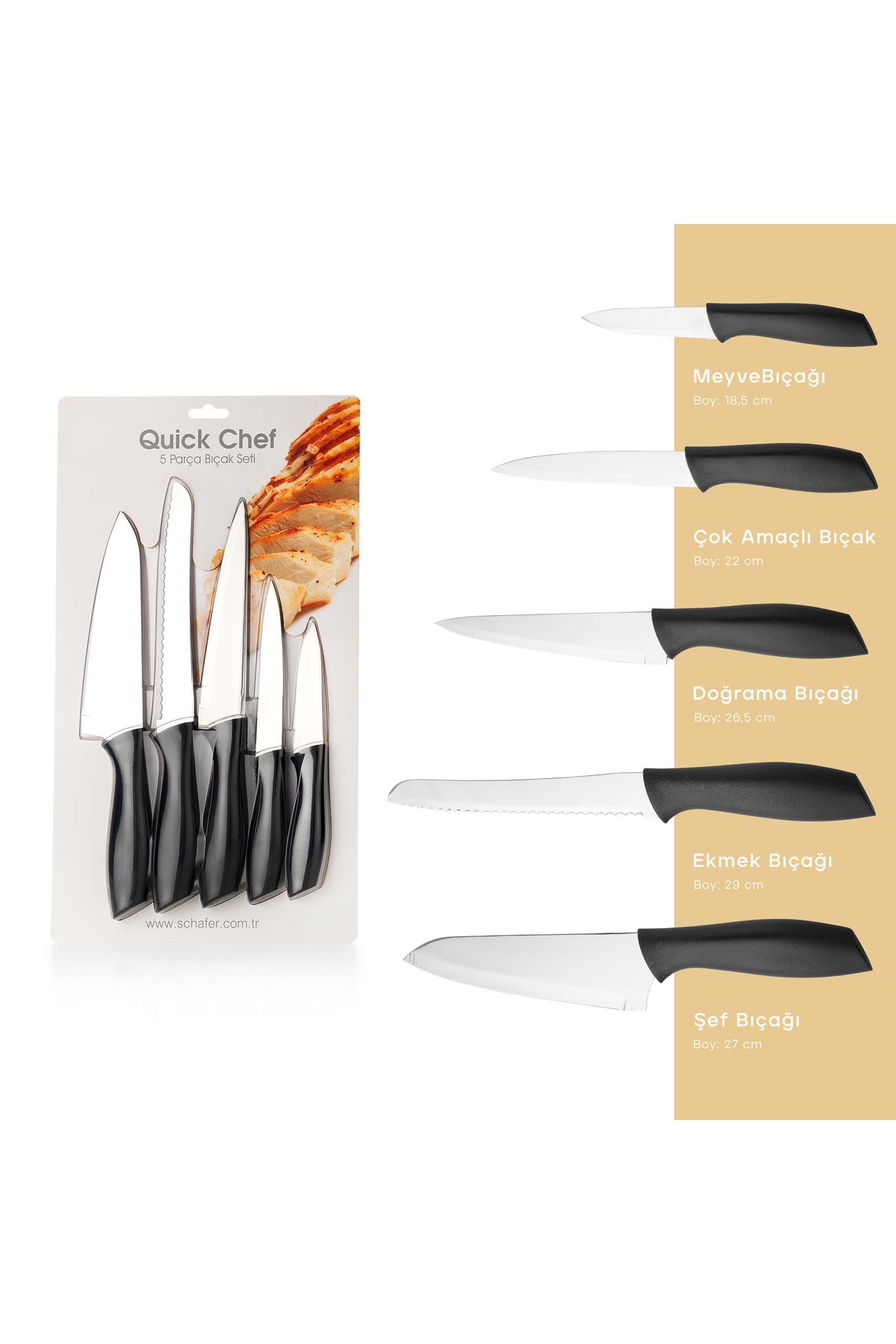 Schafer Chef Bıçak Seti-5 Parça-siyah