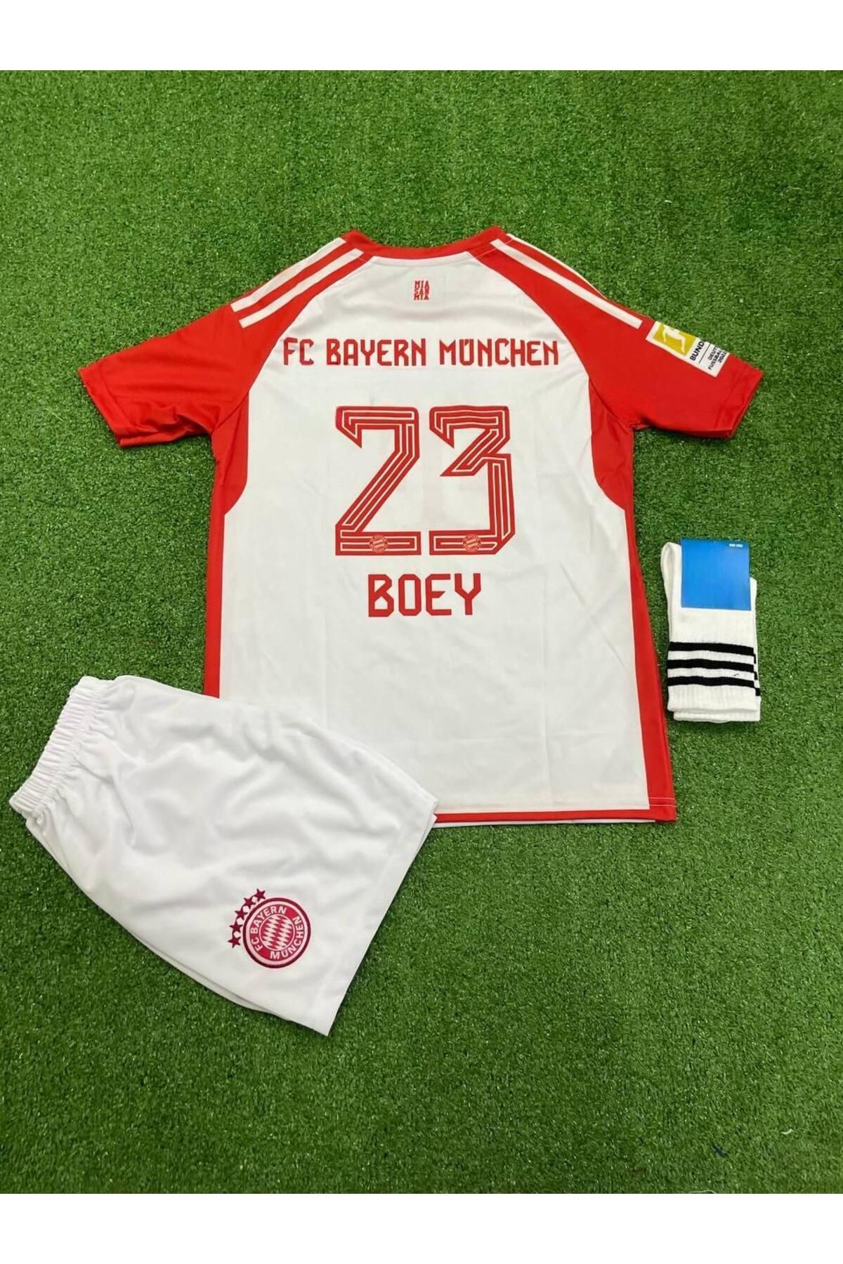 Alaturka Mix S.boey Bayern Münih Çocuk Futbol Forması Beyaz Kırmızı 2023/24 Yeni Sezon 3'lü Set Forma Şort Çorap