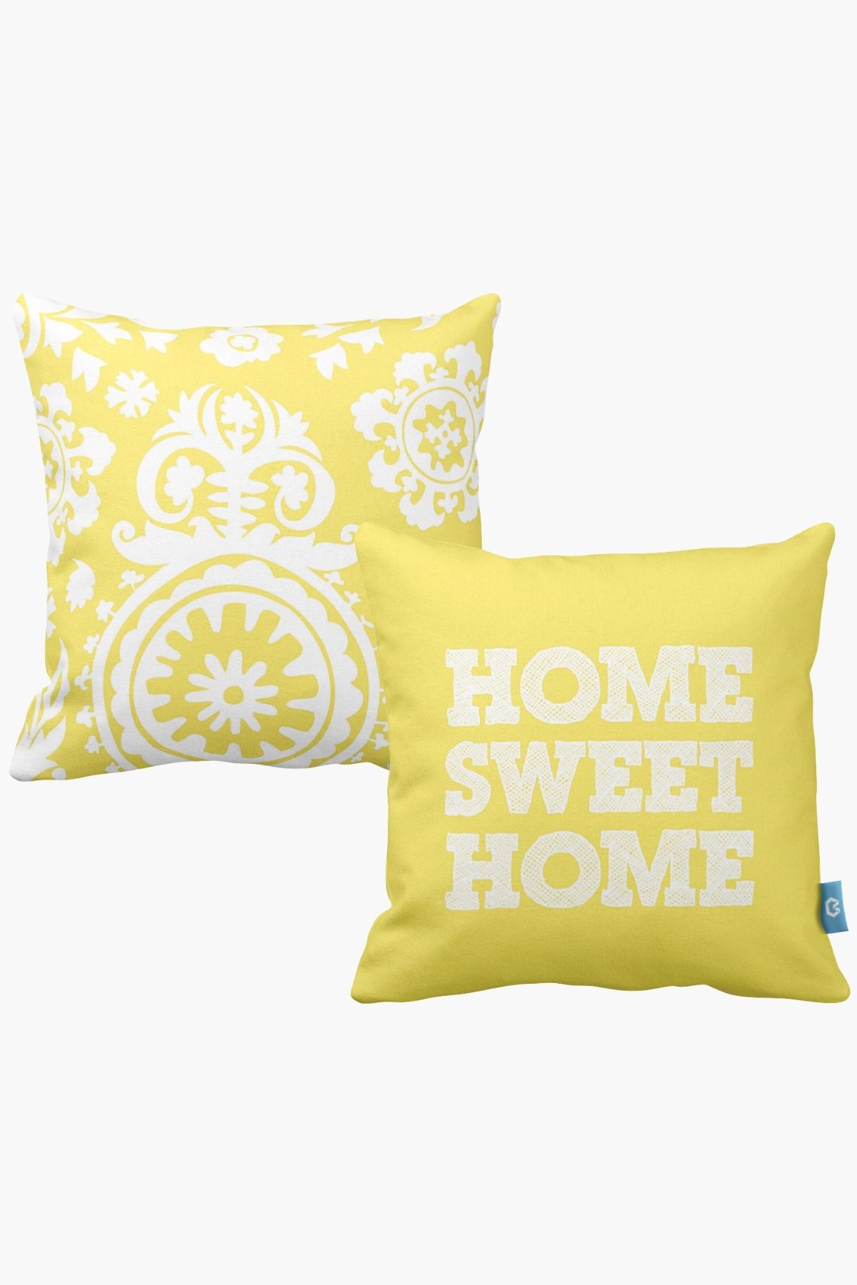 Bc Home 2'li Sarı Home Sweet Home Yumuşak Tuşeli Kırlent Kılıfı Seti , 2 Adet, Sarı , Beyaz, Bohem