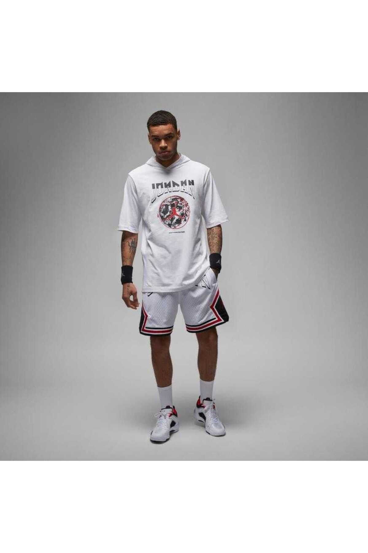 Nike Jordan MJ Short-Sleeve Hoodie Crew Erkek  kapüşonlu beyaz spor  t-shirt fb7427