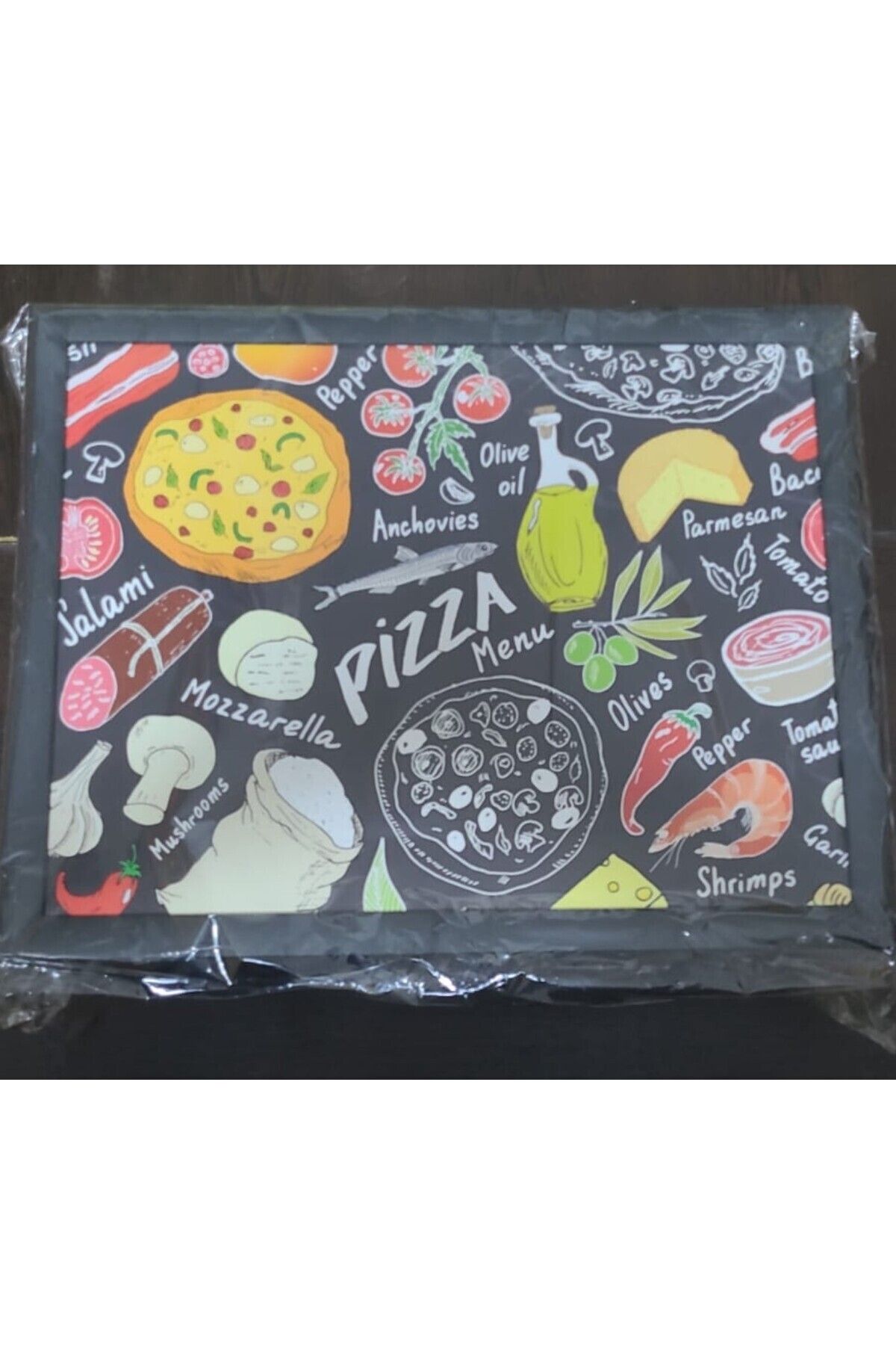 esdekor Trend Keyif Tepsi Siyah Dikdörtgen Minderli Pizza Menu Ev Yaşam Dekorasyon Temizlik Kolay 1 Adet