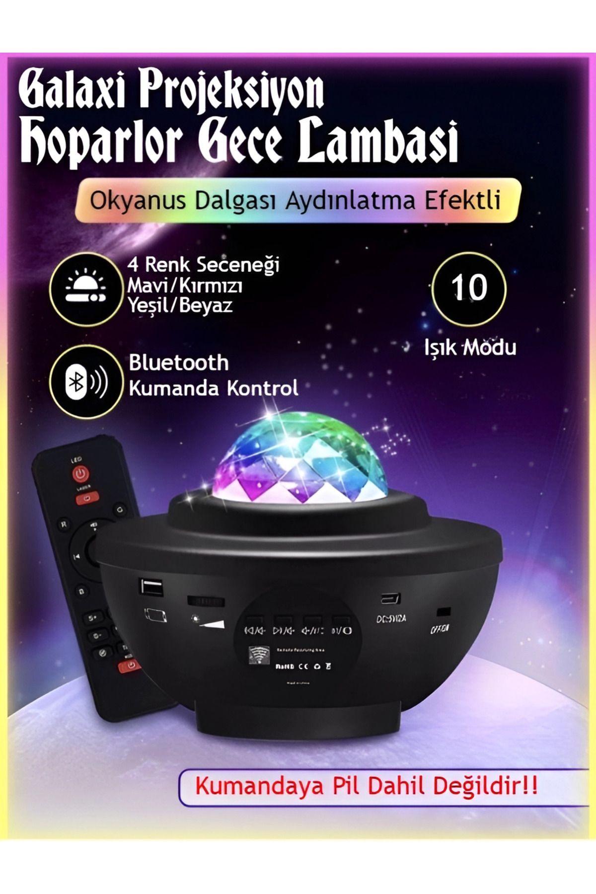İTHALCİM Yıldızlı Projektör Tavan Bulutsu Galaxy Lazer Işıklı Disko Topu Bluetooth Hoparlör Parti Led Lambası