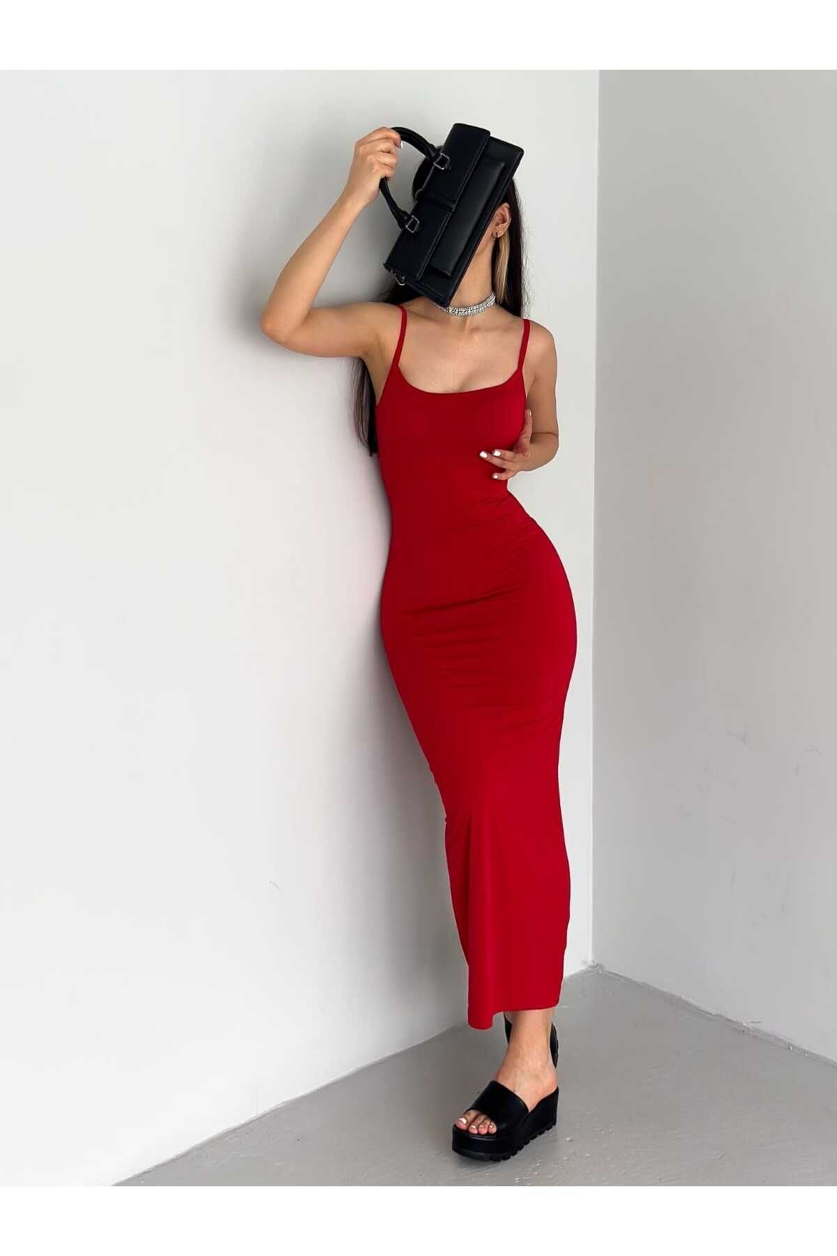 ALLEYTA Kadın Uzun Sandy Ip Askılı Elbise