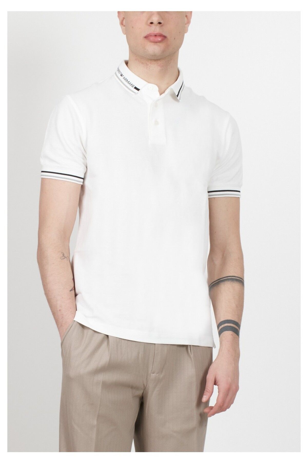 Emporio Armani Erkek Logolu Polo Yakalı Kısa Kollu Düğmeli Beyaz Polo Yaka T-Shirt 3D1FM4 1JCYZ-01N1