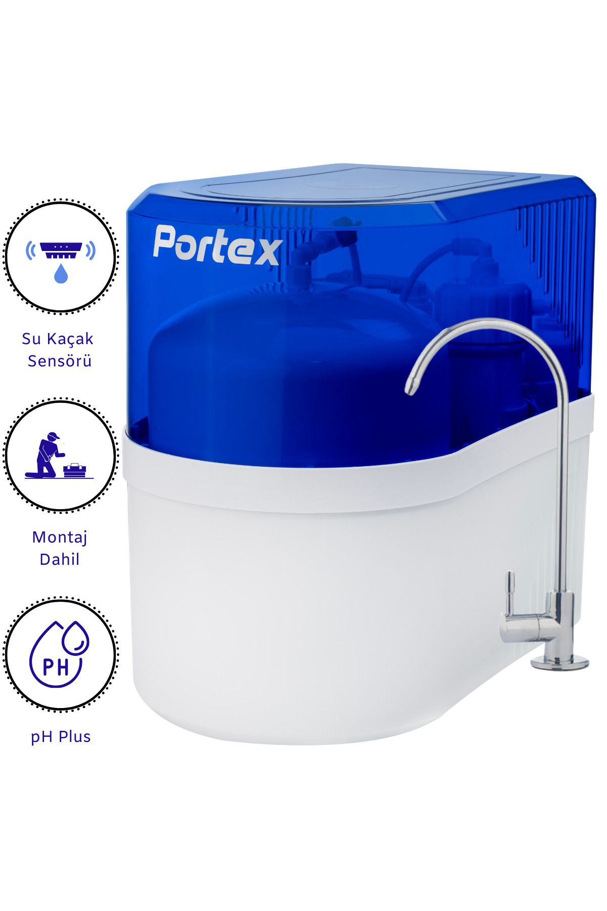Portex 15 Aşamalı Ücretsiz Montaj Su Kaçak Sensörlü Nsf Onaylı Çelik Su Tanklı Premium Su Arıtma Cihazı