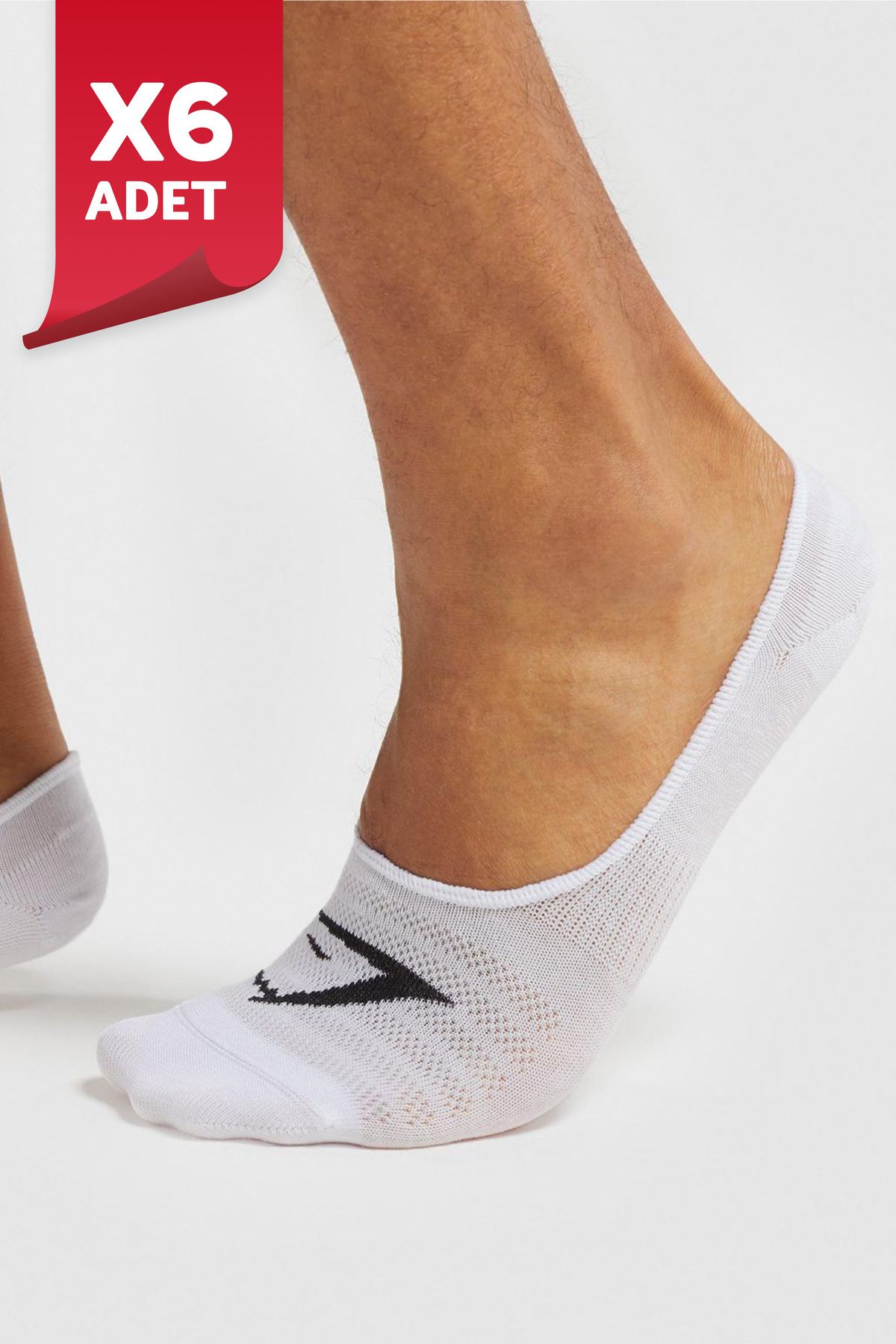 Pink Trend Unisex Beyaz 6 Çift Dikişsiz Görünmez Kaydırmaz Topuk Silikonlu Sneakers Babet Çorap