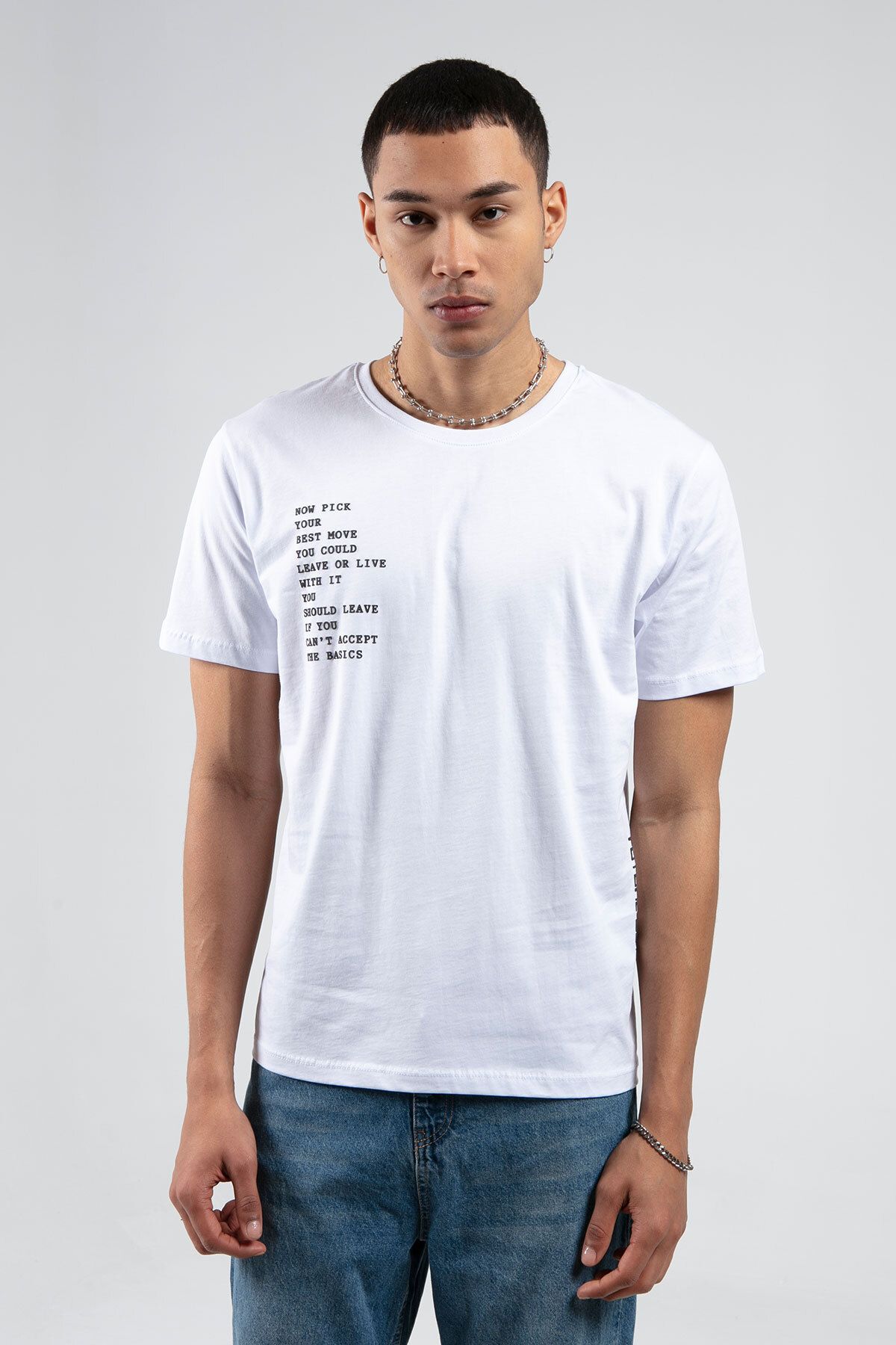 EDITION Beyaz Bisiklet Yaka Kısa Kollu Baskılı %100 Pamuklu T-shirt| Ee10008844