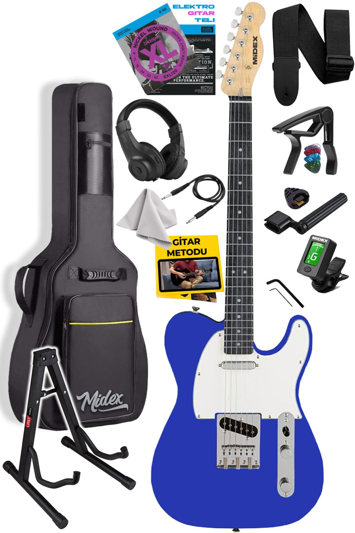 Midex Tlx-50bl-st Tele Kasa Maple Klavye 2 Single-coil Manyetik Elektro Gitar