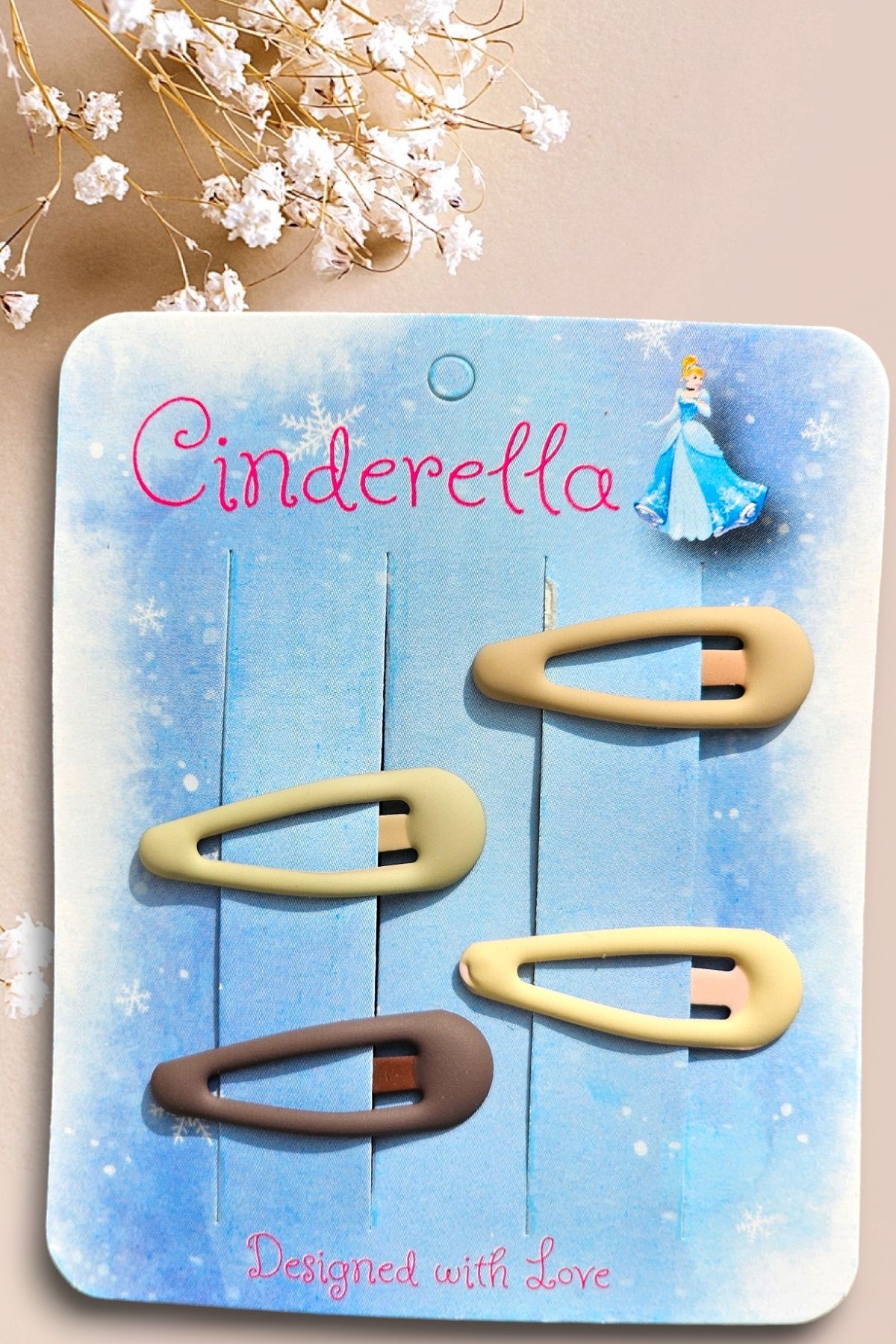 Cinderella Mat Soft Renkli Kız Bebek Çıtçıt Toka Seti - Minik Çıt Çıt Saç Tokası - Çıtçıtlı Yan Toka
