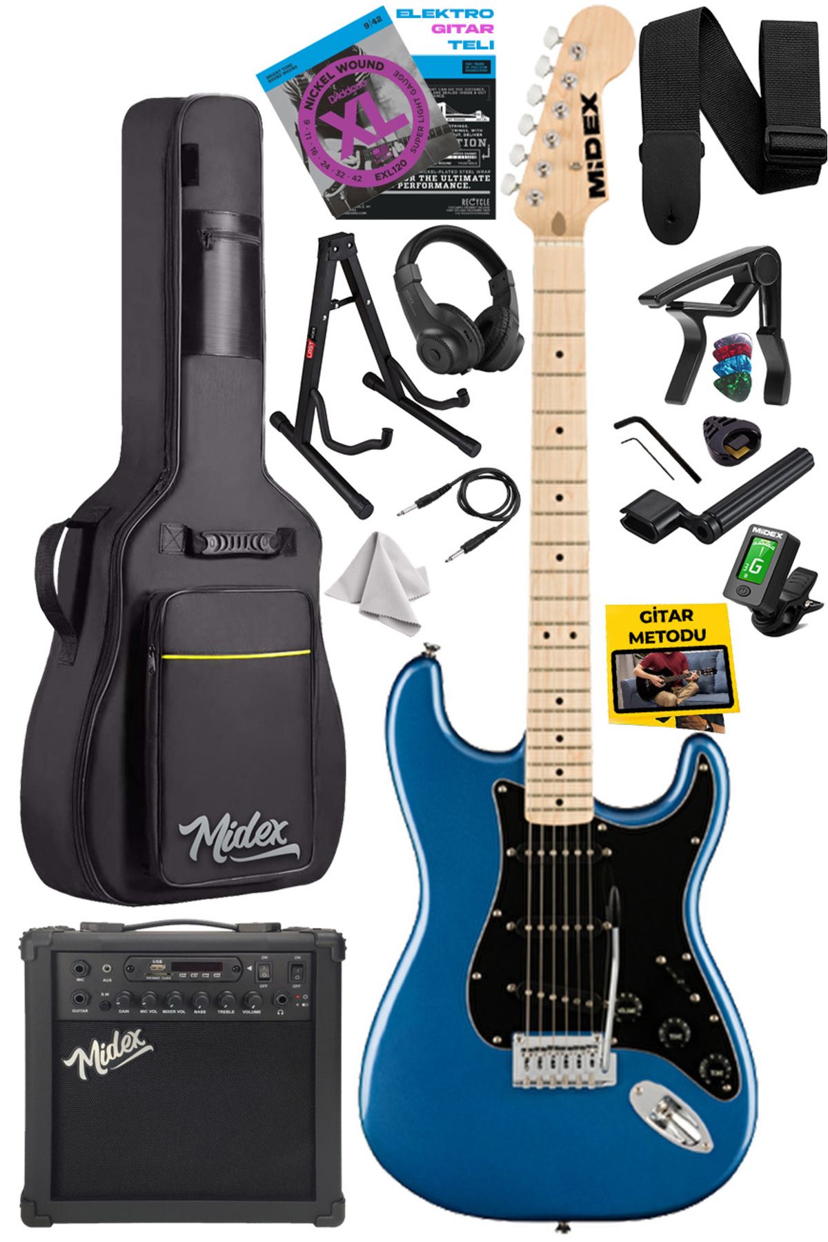 Midex Rph-30bl-25amp Maple Klavye Sss 25w Amfili Elektro Gitar Seti